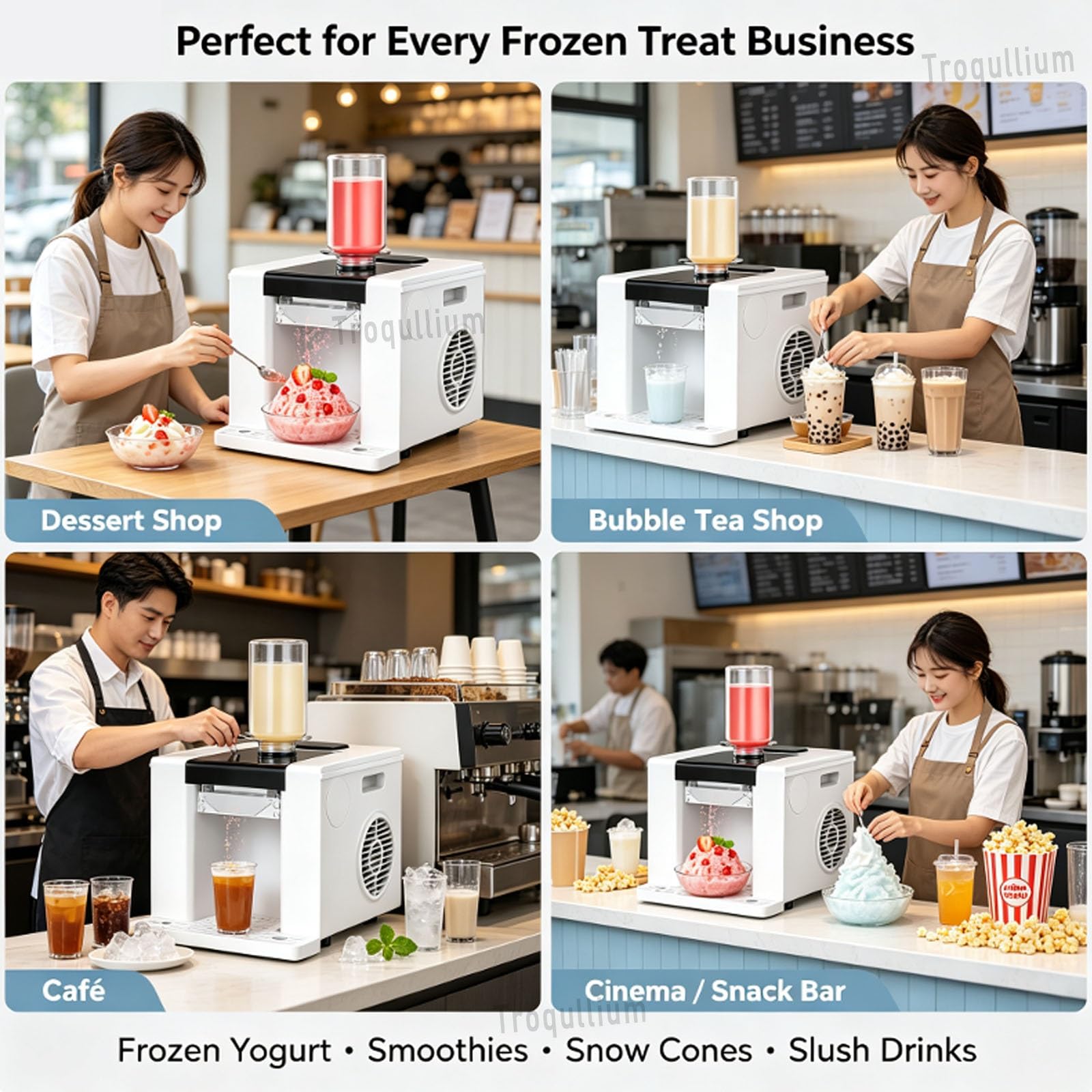 Máquina Comercial de Hielo en Copos de Nieve, con Auto Clean y Pantalla táctil Inteligente, for Preparar granizados, cucuruchos, Batidos y Otras deliciosas Bebidas frías | Green