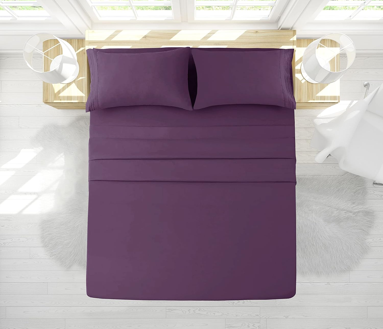 Vacco Queen Sheet Set - Luxury Hotel 1800 Series 4-Piece Bedding Sheets & Pillowcases - Ultra Soft Breathable & Cooling Bed Sheets - Deep Pocket - Wrinkle Resistant - 4 Piece Set - Queen, Purple