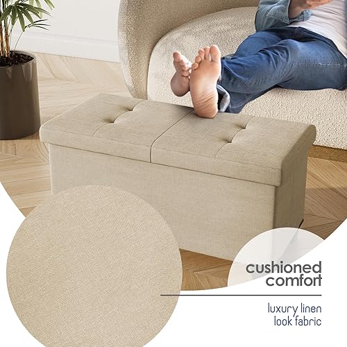 Miniatura 7 de Banco otomano de almacenamiento con cubos de almacenamiento banco de almacenamiento de 30 pulgadas para dormitorio extremo de la cama reposapiés