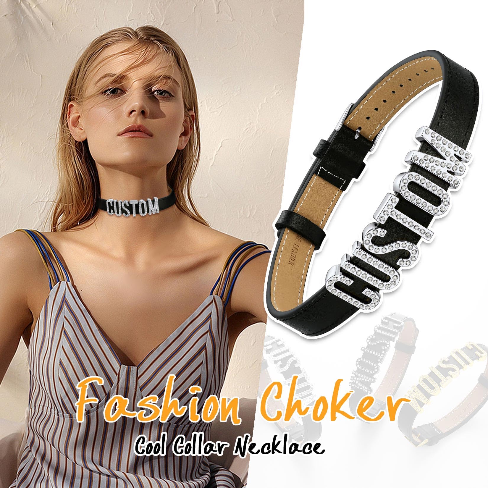 U7 Leder Choker Kette Damen Halskette Collier Halsband Personalisiert Name Lederkette mit Buchstaben/Zahlen/Zeichen Charm DIY Lederhalsband Necklace Modeschmuck für Frauen Mädchen
