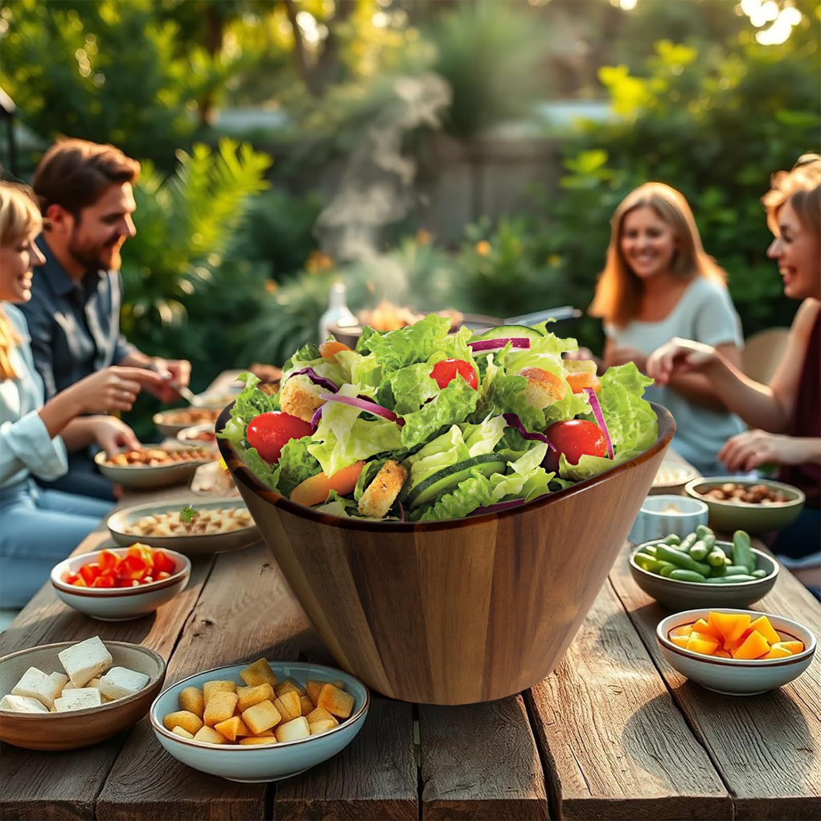 Cuenco Redondo de Madera de Acacia, Ideal como Ensaladera, Cuenco para Mezclar, Frutero o Cuenco para Pan, Diámetro de 30,5 cm, Utensilios de Cocina, Perfecto para Cocina, Picnic y Fiesta