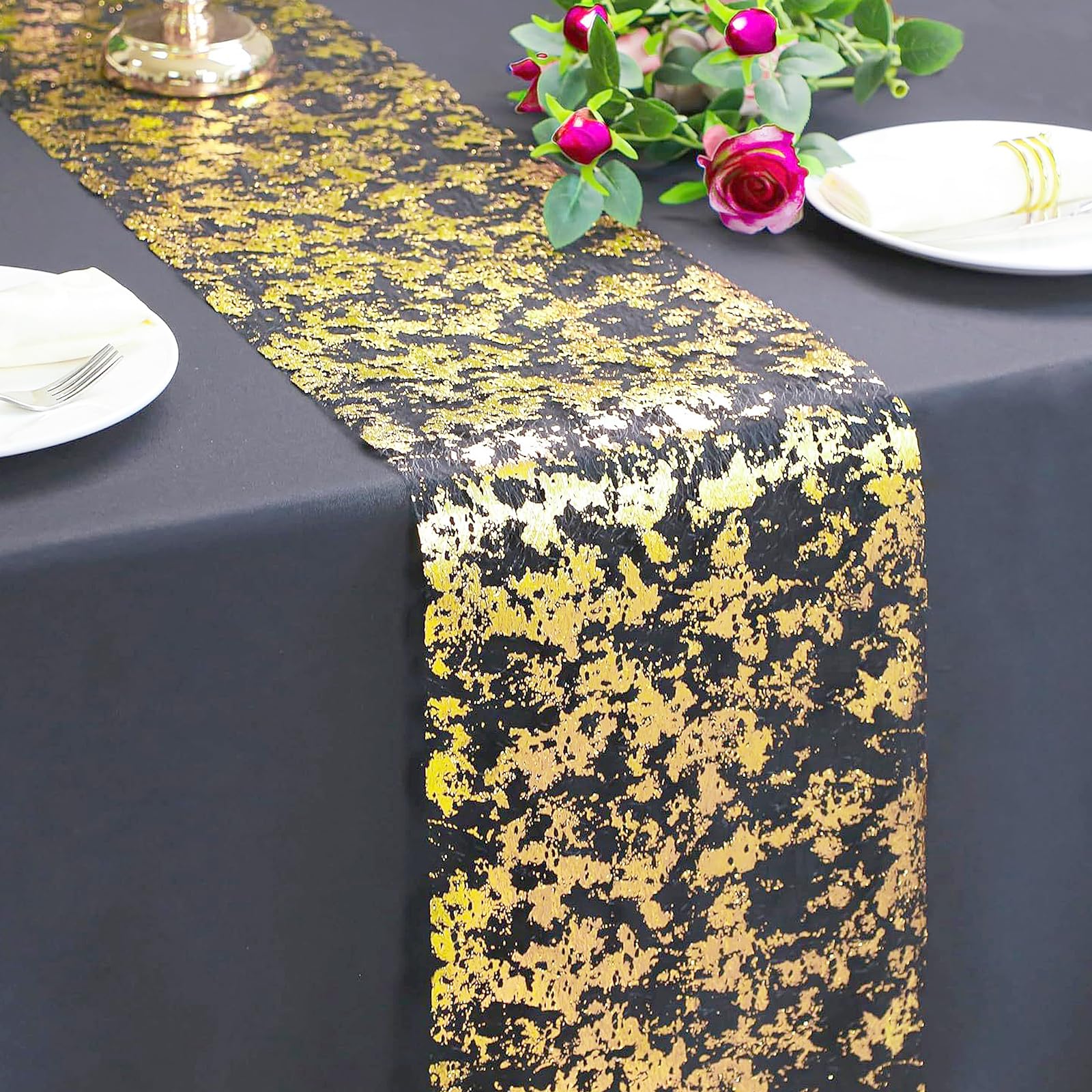 Runner Da Tavolo Oro/Turchese 28 Cm X 9 M - Tovaglia Striscia Lucida In Tulle, Tagliabile, Per Matrimoni E Feste - 5