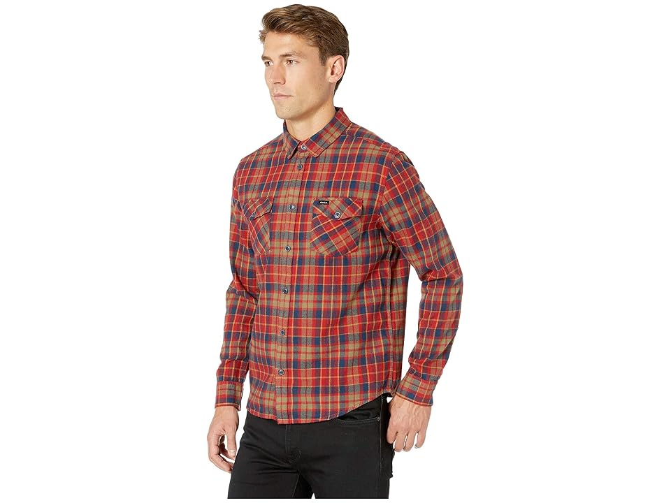 

RVCA Watt Flannel Long Sleeve (Pompeii Red) Men's Clothing, Burgundy