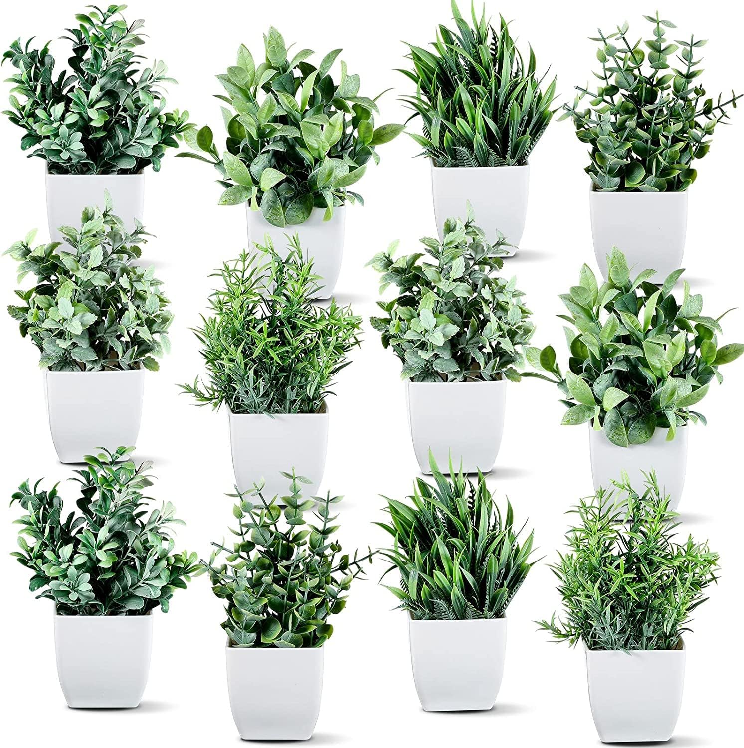 WYTE ORIGIN Artificial Potted Plants, Green Artificial Plastic Eucalyptus Plants Small Indoor Potted Houseplants, Small Faux Plants for Home Decor Bathroom Office Farmhouse. (SET-12) (B0C742MYYP) Amazon Price History, Amazon Price Tracker