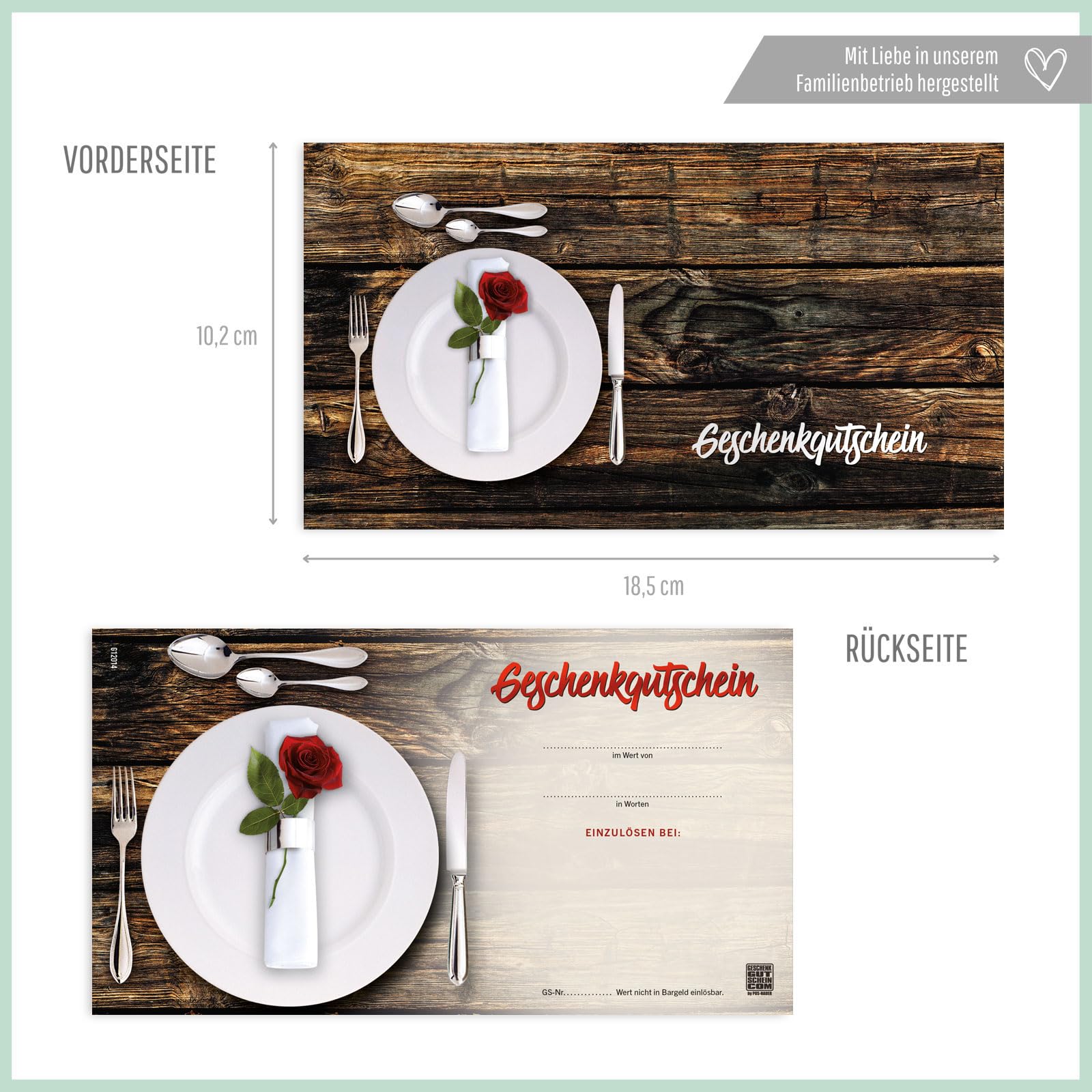 Gutschein-Set. 100x Gutschein + Kuvert. Für Restaurant Gasthaus Hotel. Blanko zum selber Ausfüllen.