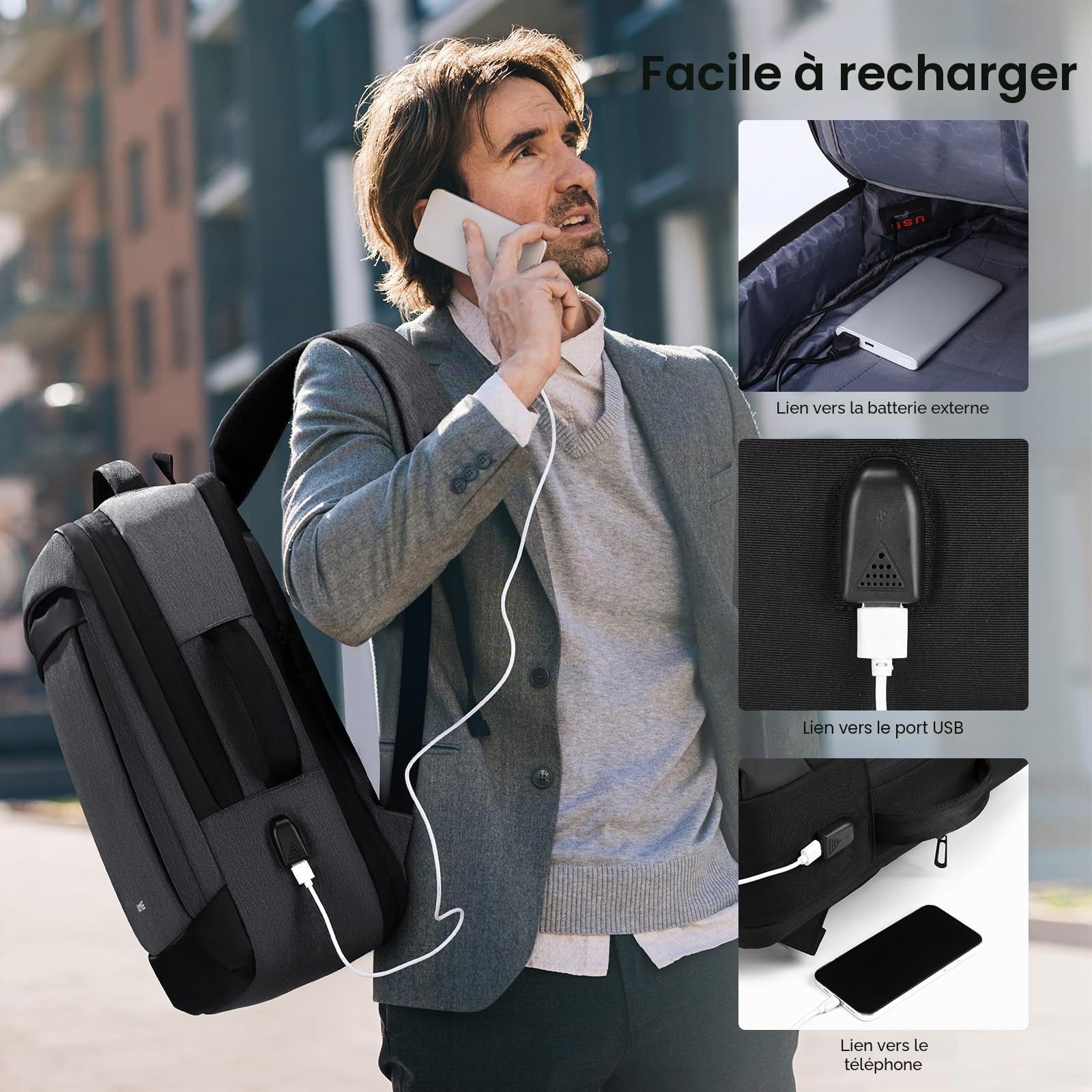 HOMIEE Sac à Dos pour Ordinateur Portable (Extensible-Gris)