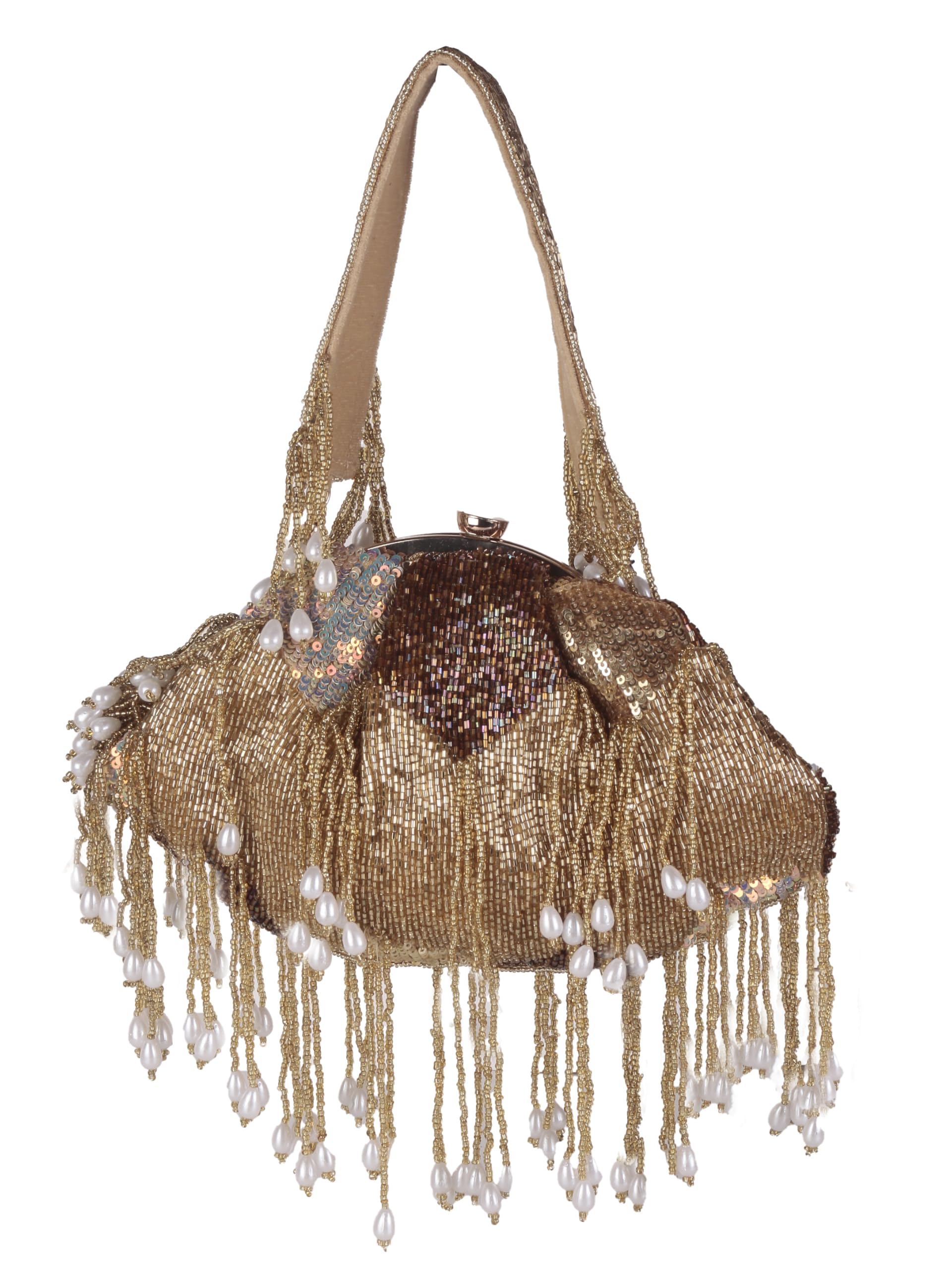swisni Golden embroider batua bag for Ladies & Girls | Women for Festive Seasons Bag Bridal Purse With Pearl Latkan-picture-47