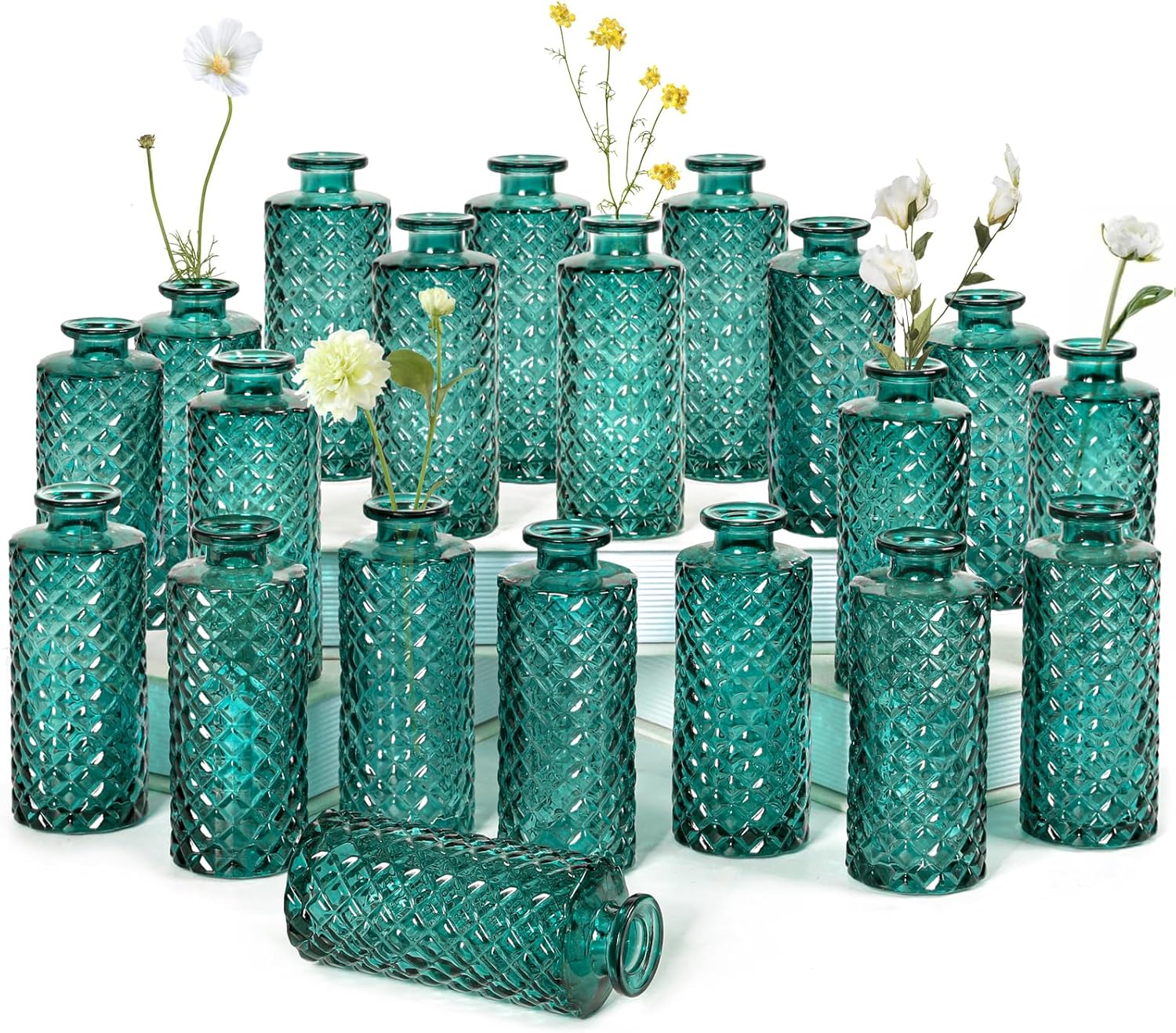 Green Glass Bud Vase, 20 Pack Living Bud Vases, Small