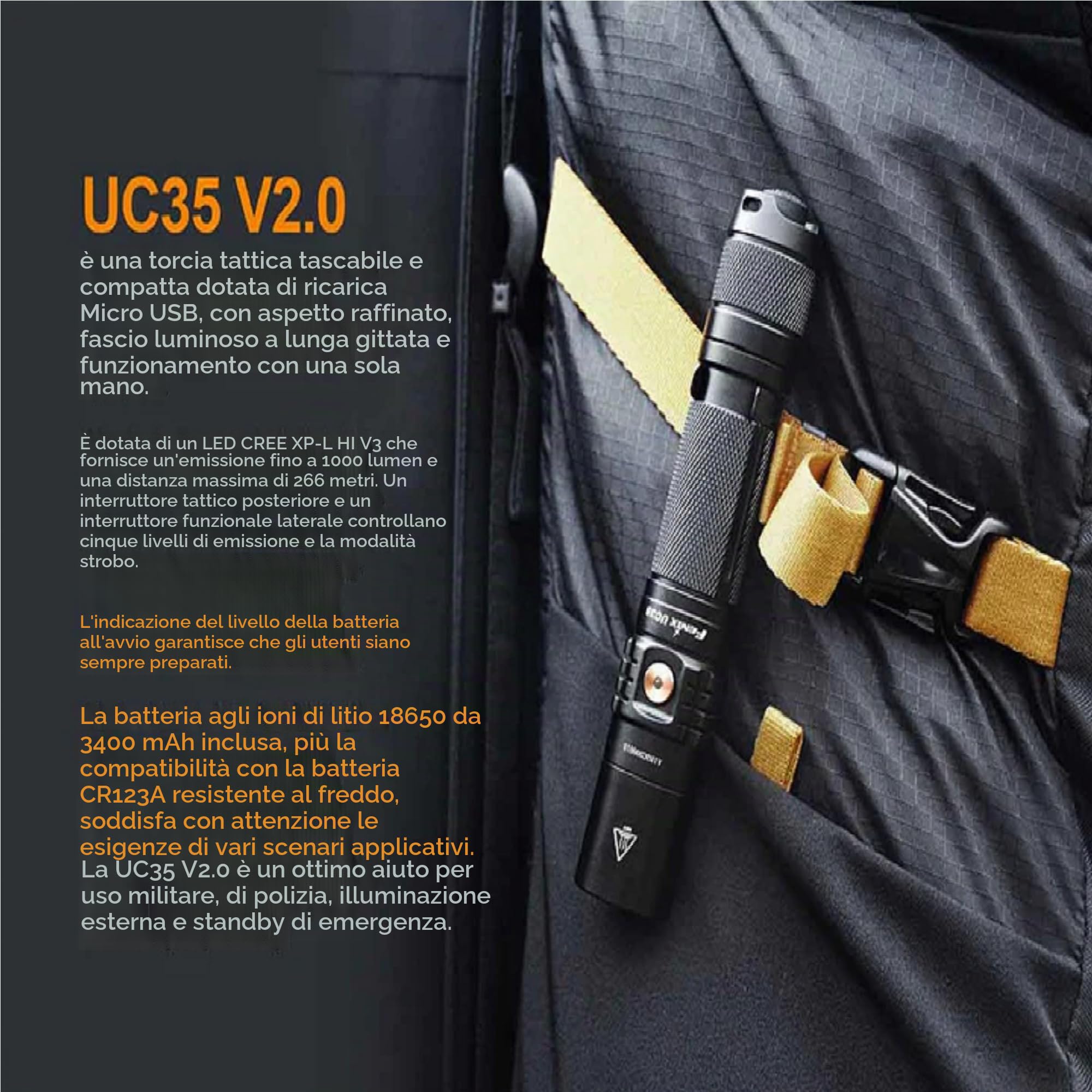 Fenix Torcia Led UC35 V2.0 - 1000 Lumens - Ricaricabile Micro-USB