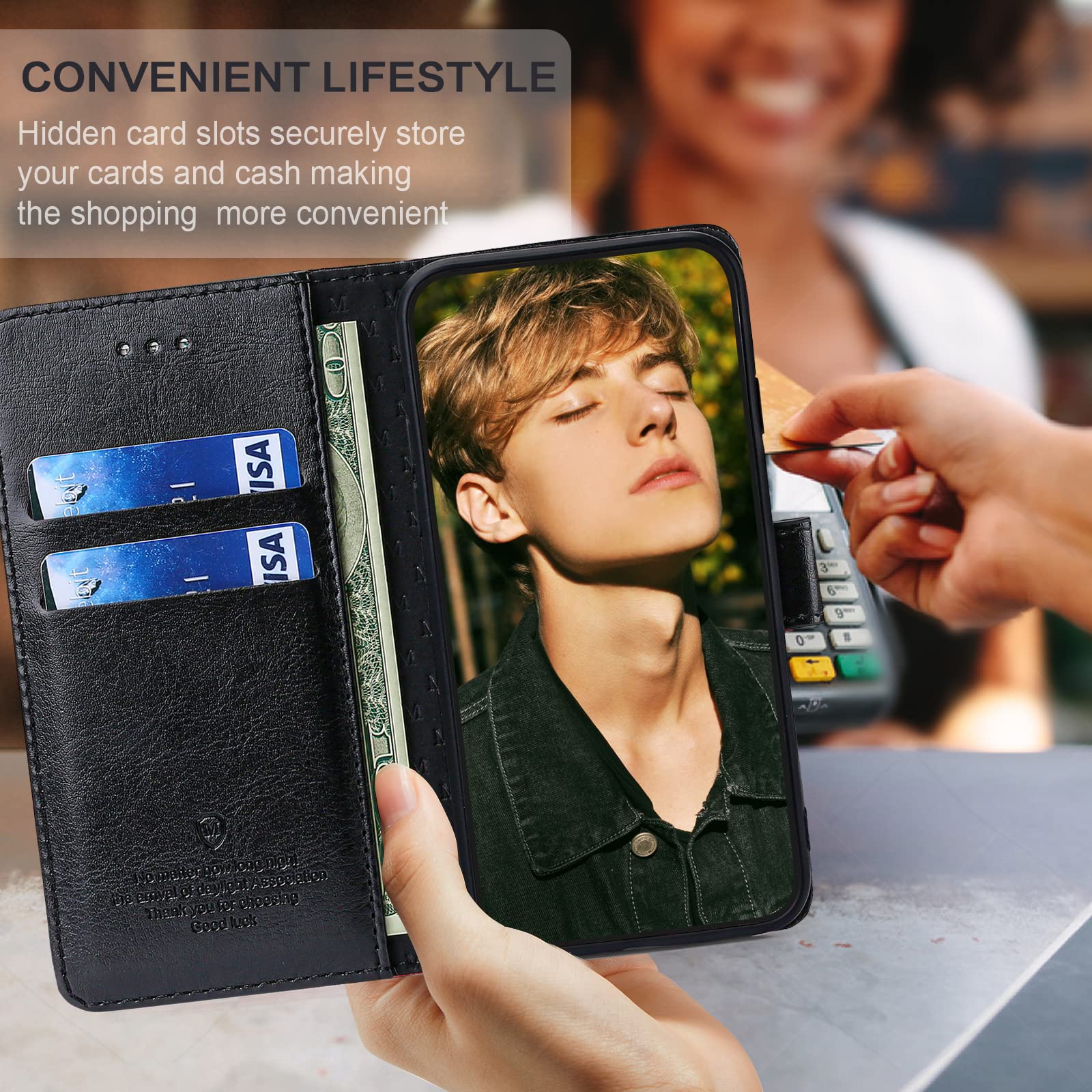 FMPCUON Etui do Samsung Galaxy A15, skórzane etui Galaxy A15, etui z klapką premium ze skóry PU, z zatrzaskiem magnetycznym do Samsung Galaxy A15, czarny