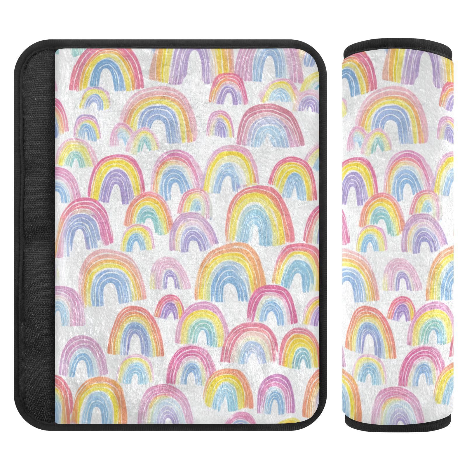 2 Pack Gradient Cute Rainbows Seatbelt Covers Seat Belt Cover Pad for Adults Boys Girls Car Seat Strap Covers Pads Cushion Universal Shoulder Strap Pad Protector for Backpack Camera Bag 6.5 Inch