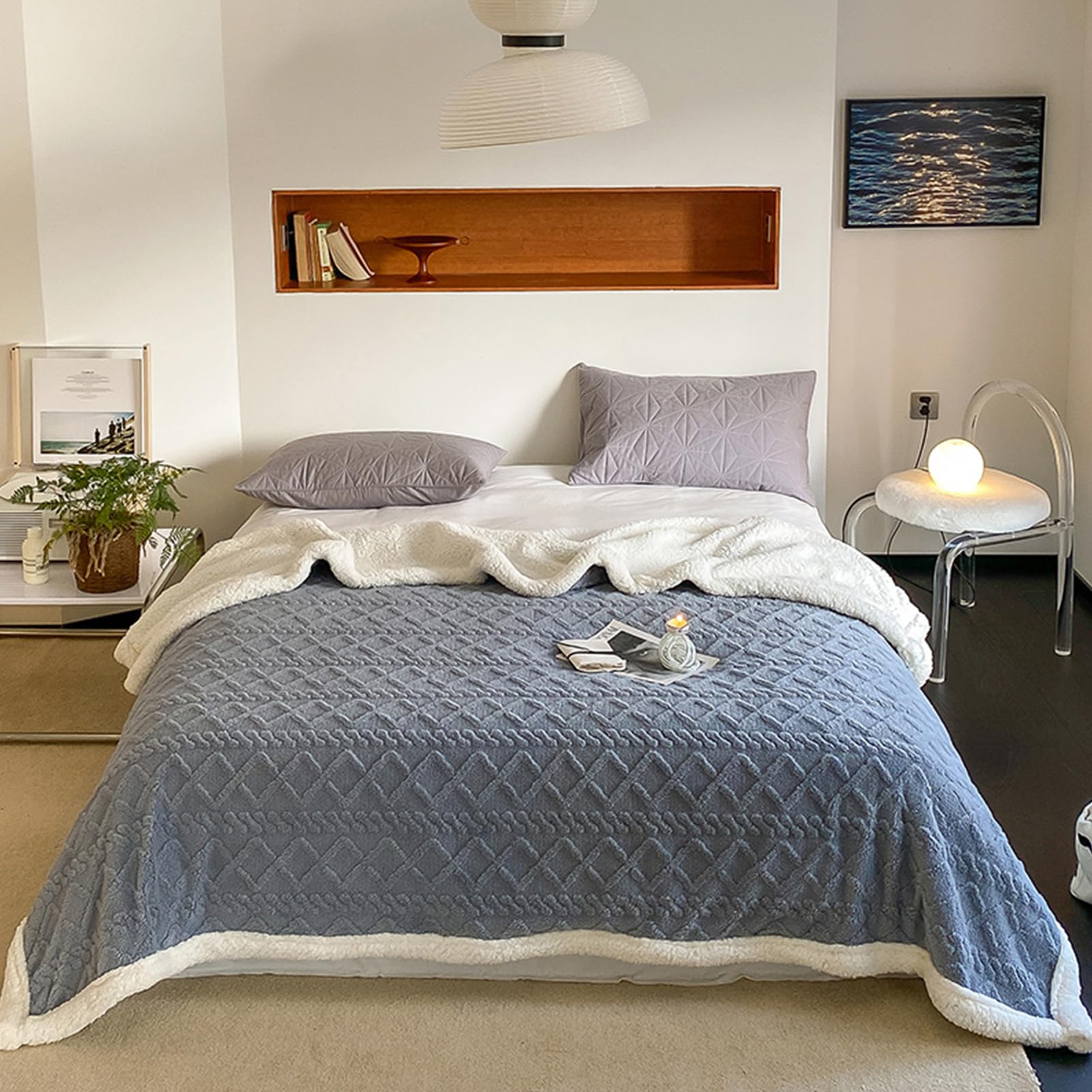 DAYONG King Size Twin Plush Throw Bed Blanket(200 * 230cm), Soft Comfy Reversable Flannel Blanket All Season,Warm and Plush Blanket For Bed Sofa Travel Couch (Lake Blue)