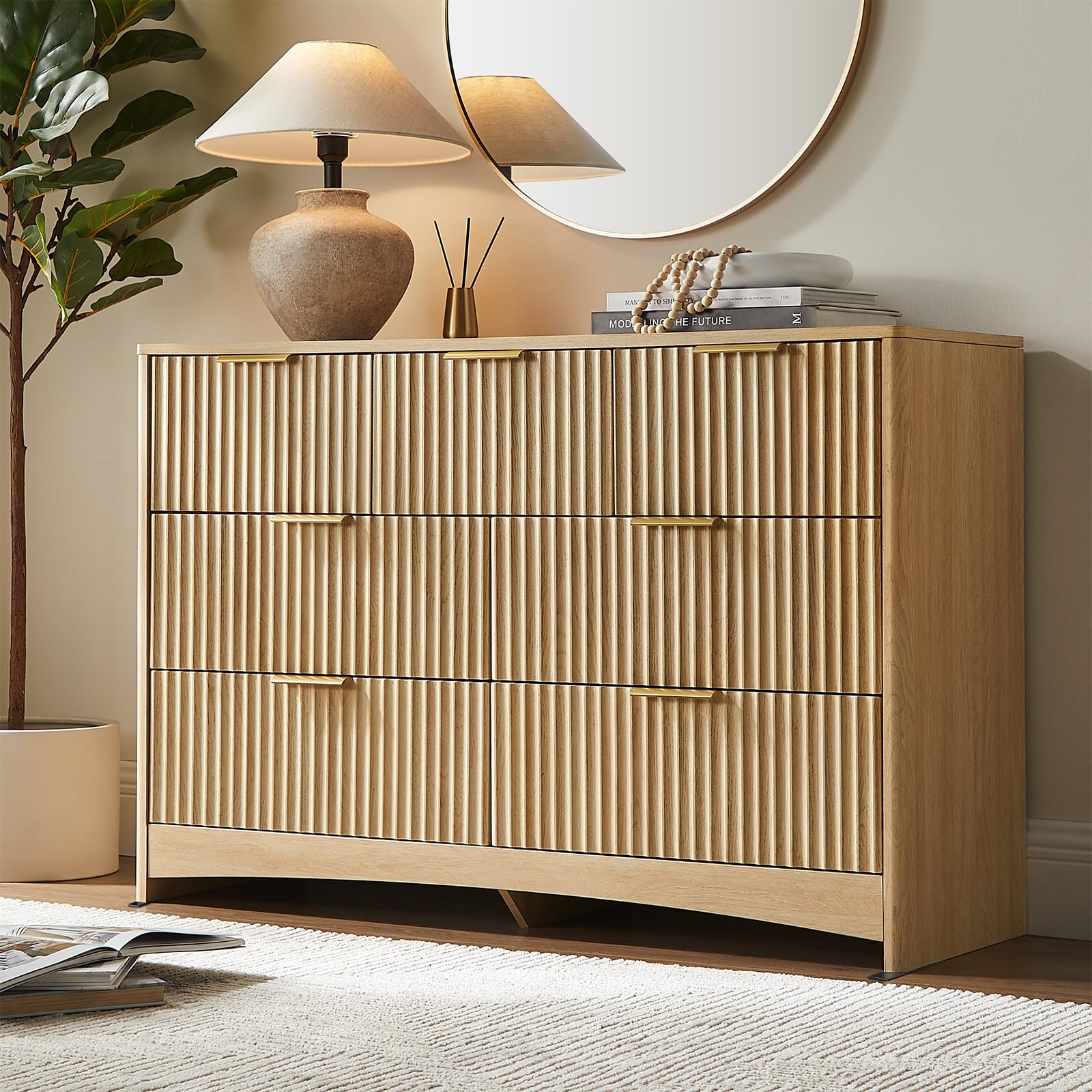 Pipishell Fluted 7 Drawers Dresser, Modern Wood Chest of Drawers, Dressers with Round Edge Design, Dresser TV Stand, Wood Drawer Organizer for Bedroom