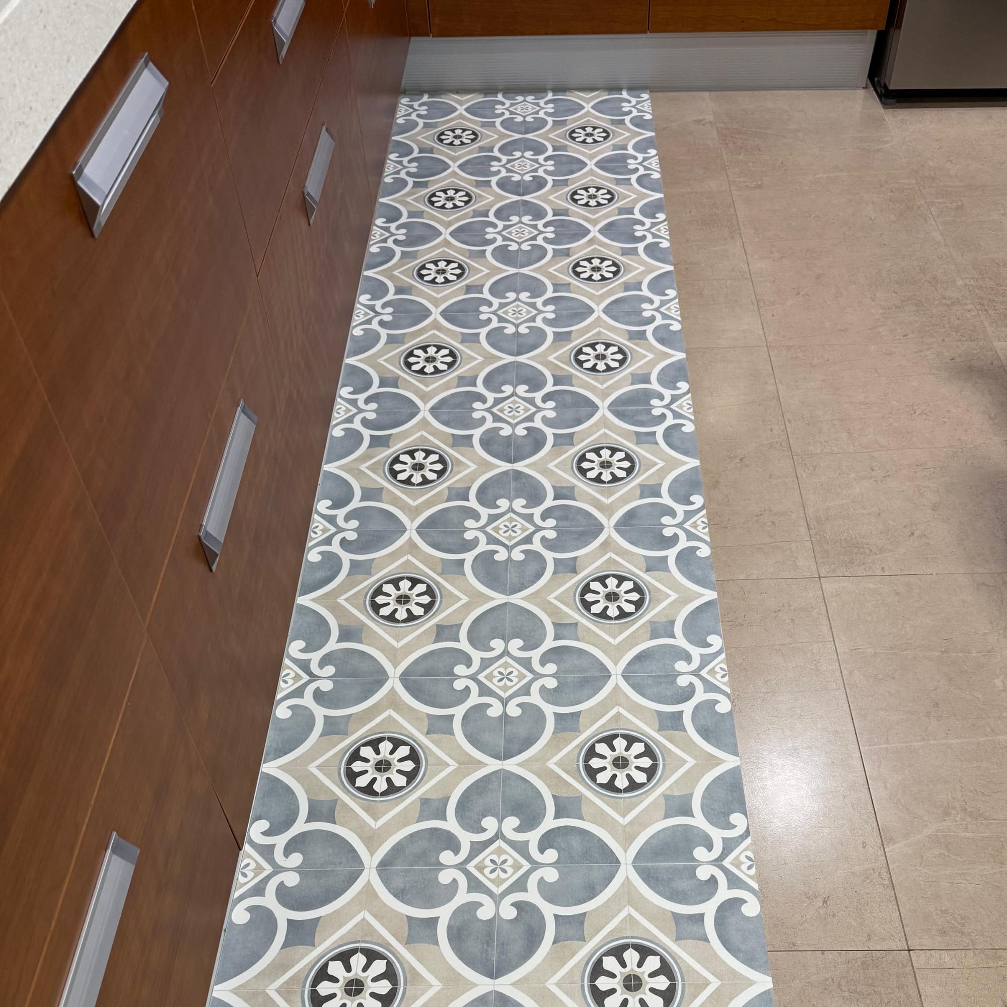 Alfombra Vinílica Cocina y Exterior ACHI Antideslizante 65x250 cm Gris/Azul
