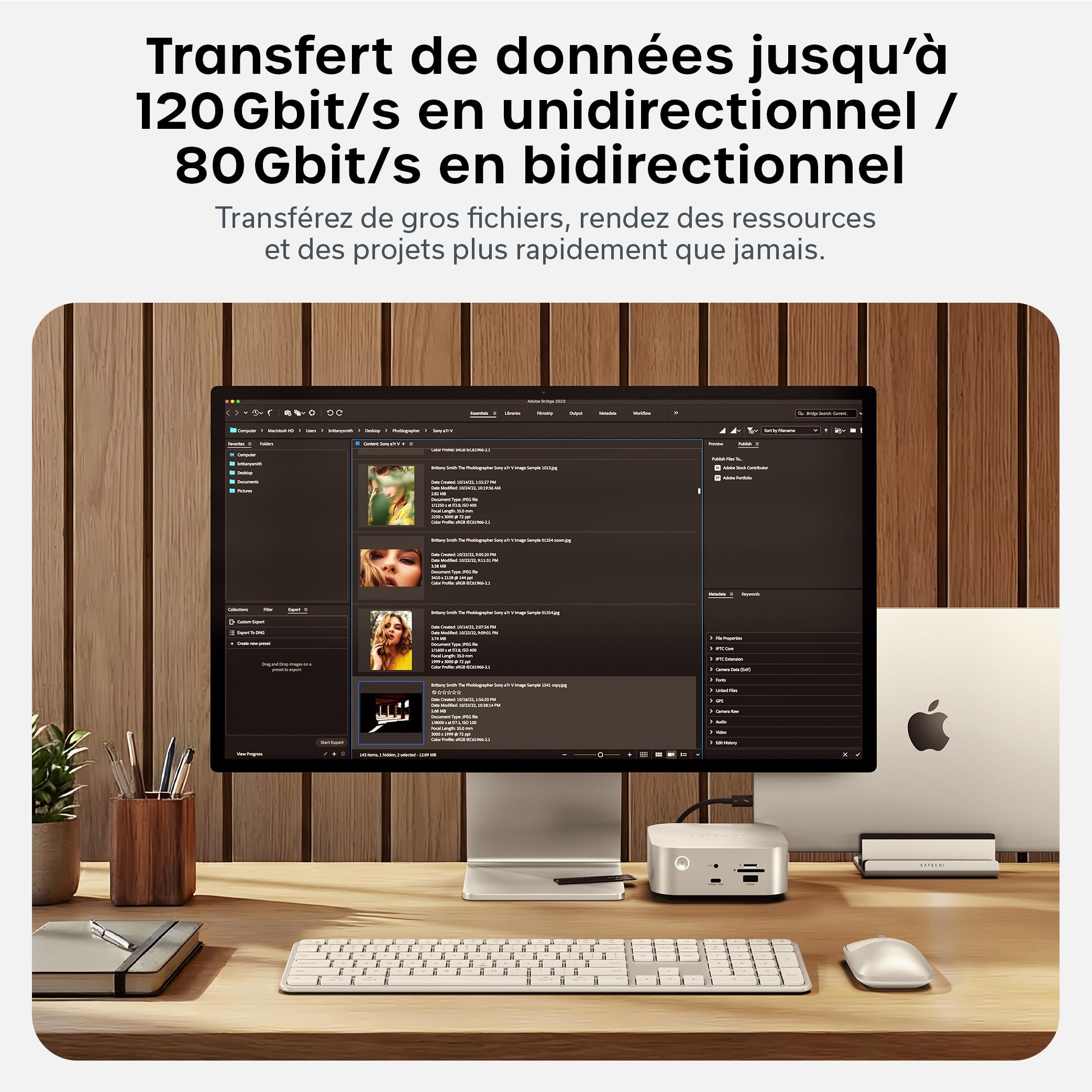 Satechi Câble Thunderbolt 5 Certifié 240W, Données 120Gbps, Double 8K@60Hz, Triple 4K@144Hz, Câble Tressé Thunderbolt 5/4/3 USB-C pour MacBook Air/Pro/Neo, iPhone, PC Portable et Plus