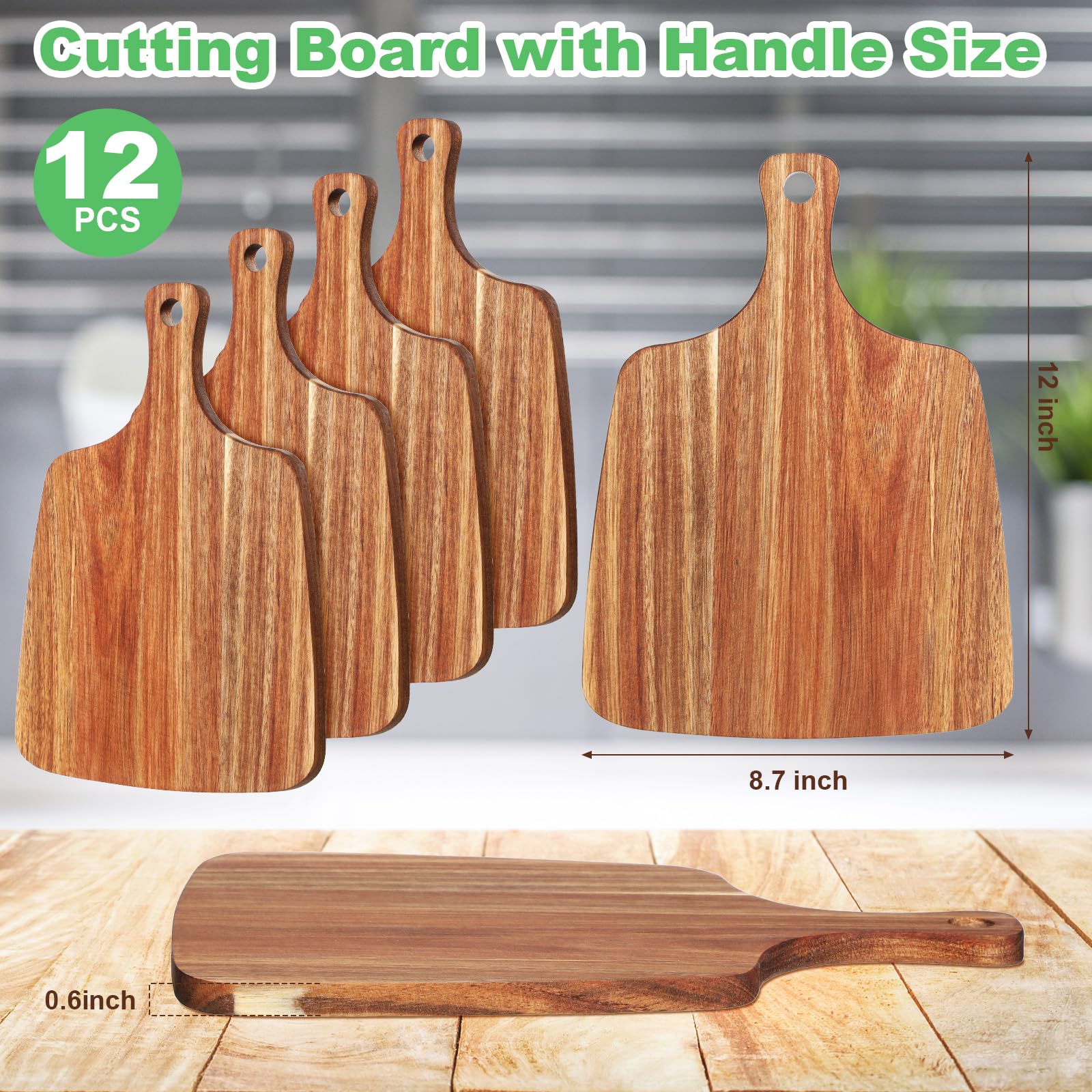 Vesici 12 tablas de cortar con asa de madera de acacia de 30,5 x 21,5 cm, para servir despedidas de soltera, aperitivo, tabla de charcutería con asas, regalo de boda para pareja, para cocina, carne