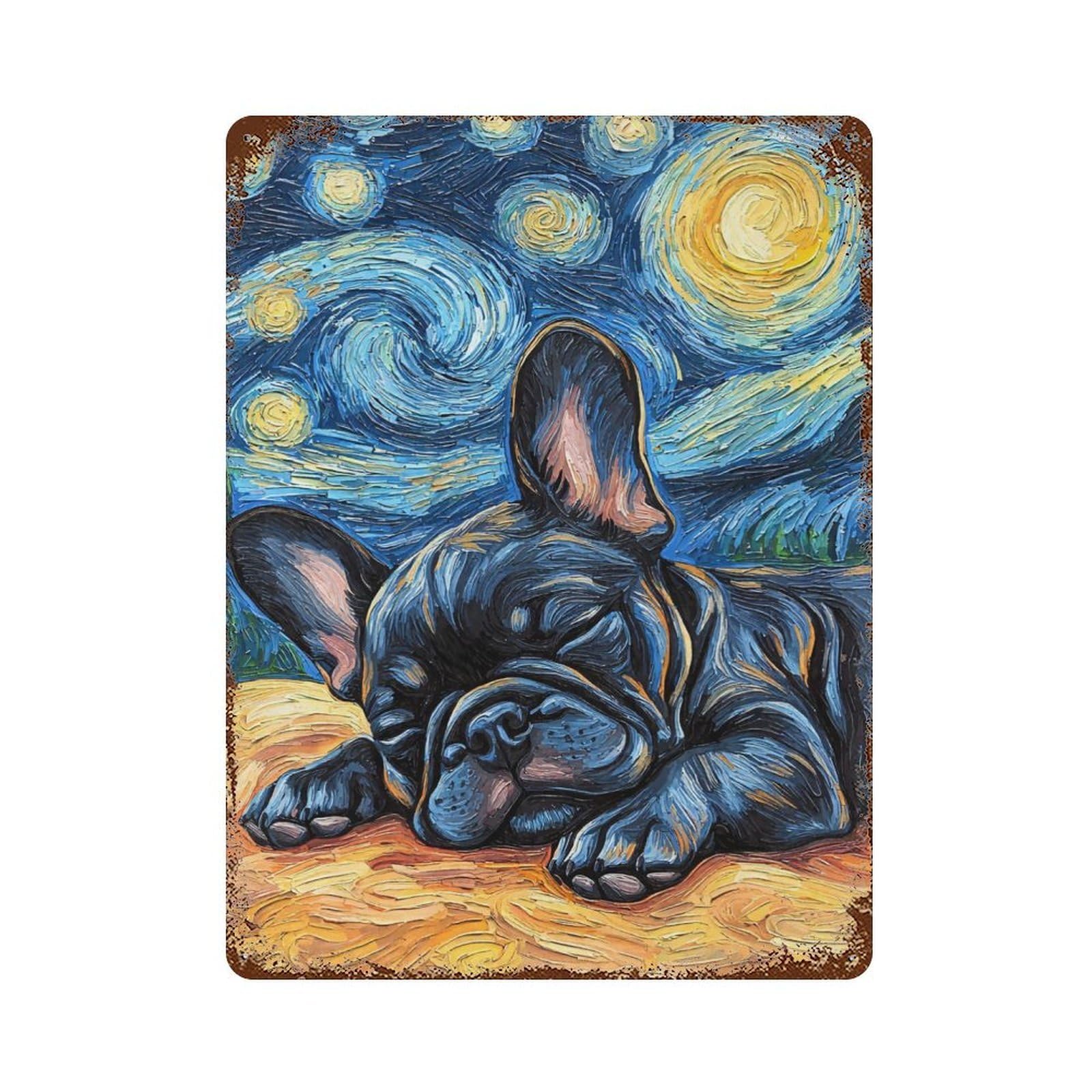 French Bulldog Puppy Sleeping 15.7"x11.8" Vintage Rust Metal Sign, Shabby Chic Decor for Garage, Bar And Workshop Decor