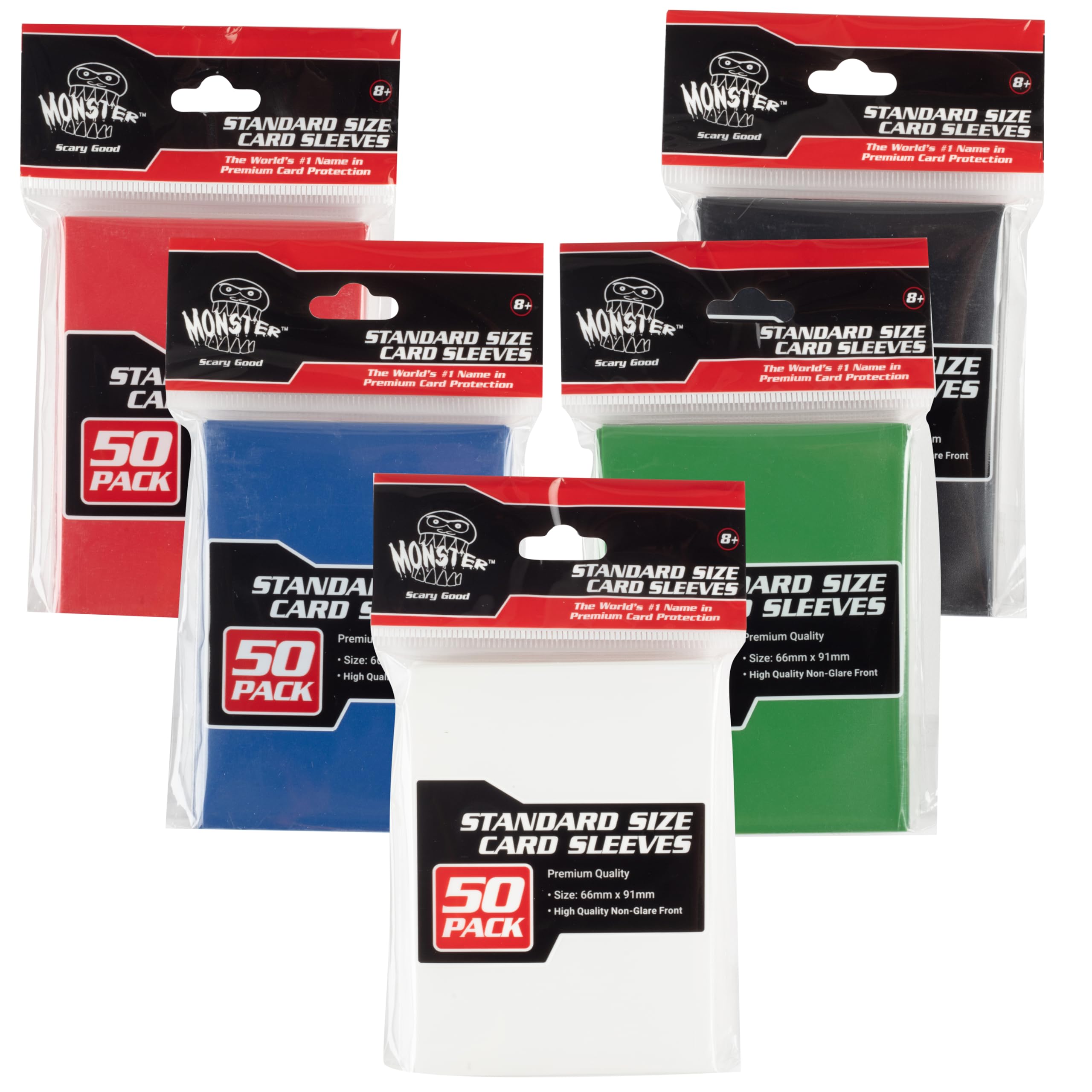 Monster Protectors Standard Card Sleeves (250 Pack) – (66mm x 91mm) Multi-Color Set of 5 Card Protectors (50 Each)- Compatible with MTG Magic The