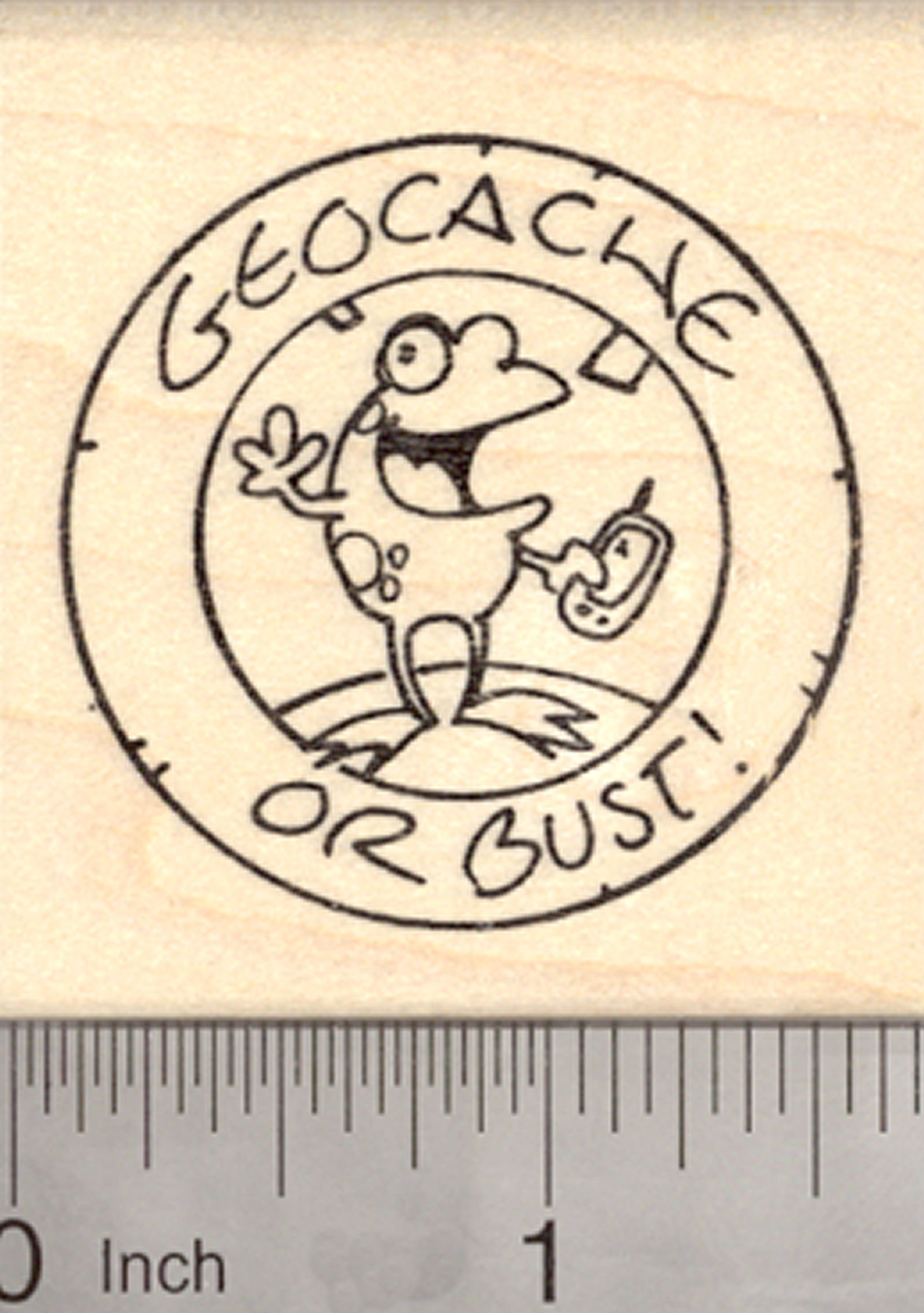 Geocache Coin Rubber Stamp, with Frog and GPS, Geocaching