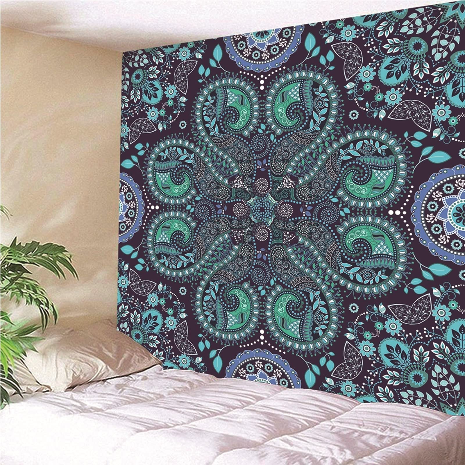 Aeici Tapices Pared, Tela Pared Playa Bordado Vintage Tapiz Pared Wall Hanging, Bedsheet(200X200Cm)