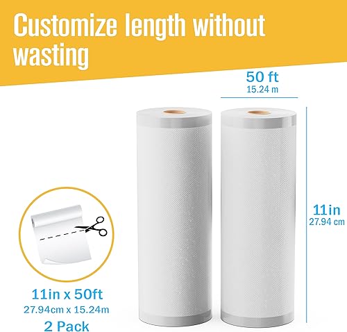 Miniatura 5 de Houseables Bolsas selladoras al vacío rollos de ahorro de alimentos bolsa de sellado Sous Vide 11 pulgadas x 50 pies paquete de 2 resistente rollo
