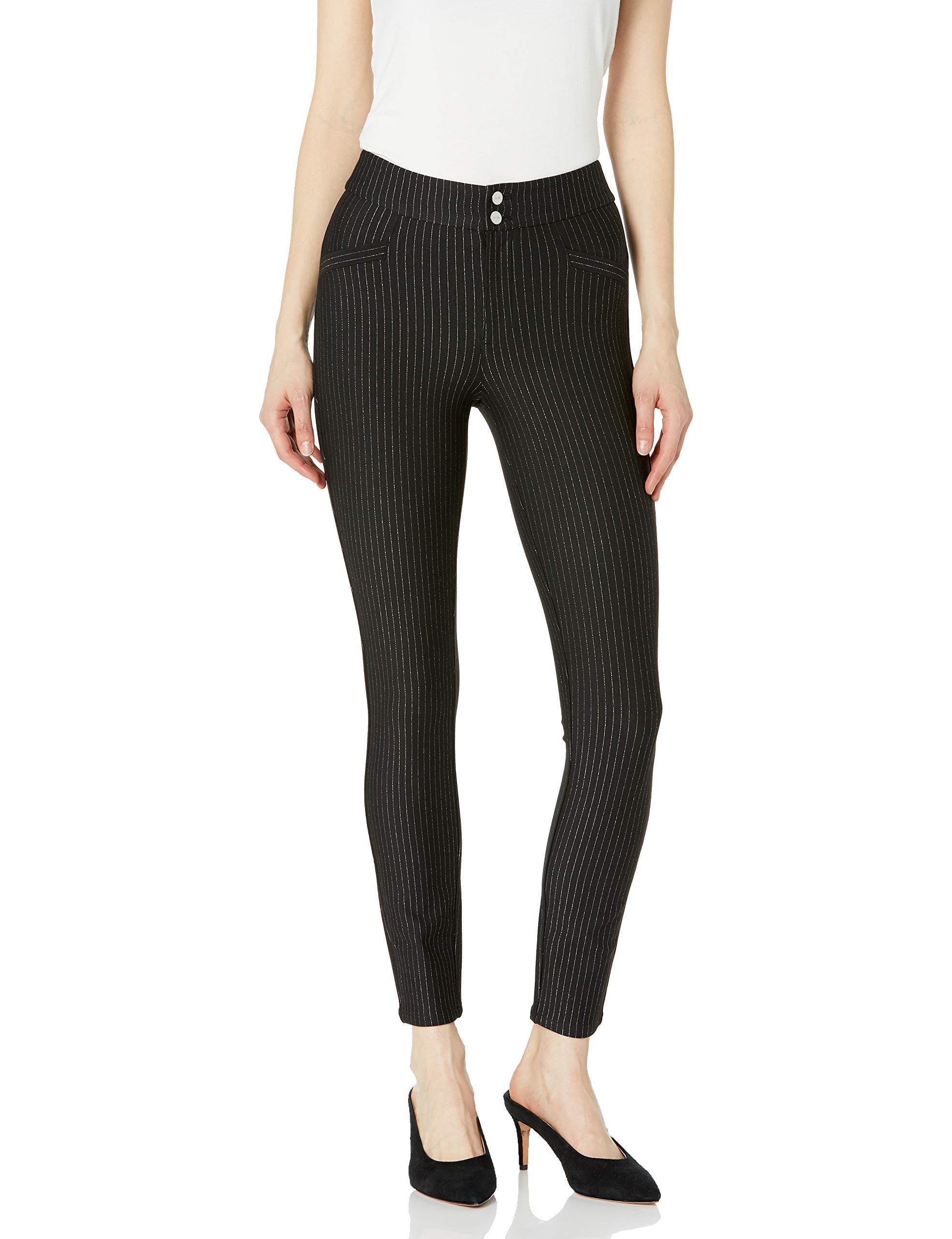 PAIGE Womens Arella Transcend Knit Mid Rise Silver Pinstripes Skinny Fit Pant
