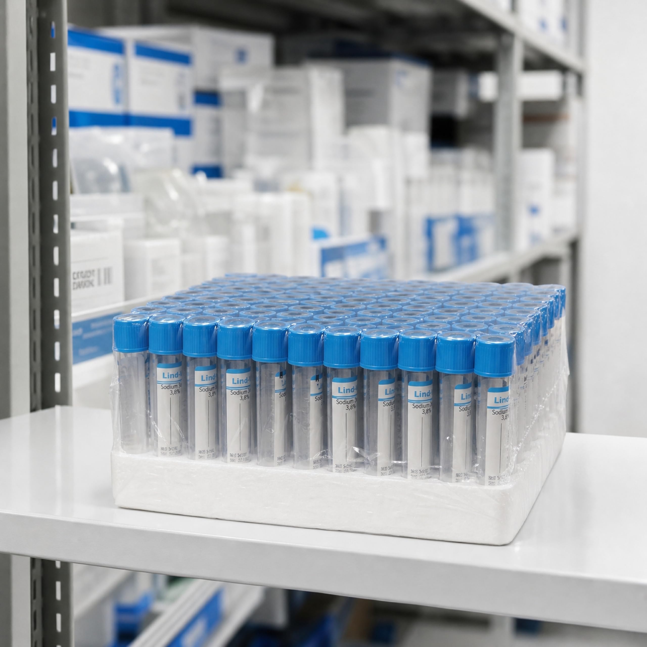 KMINA Tubos de Vacío (100 unidades) Citrato Sódico 3,8%, Aditivo Anticoagulante, 4,5 ml, 13 x 75 mm, Tapón Azul, Estériles, Para Muestras de Sangre, Uso Profesional
