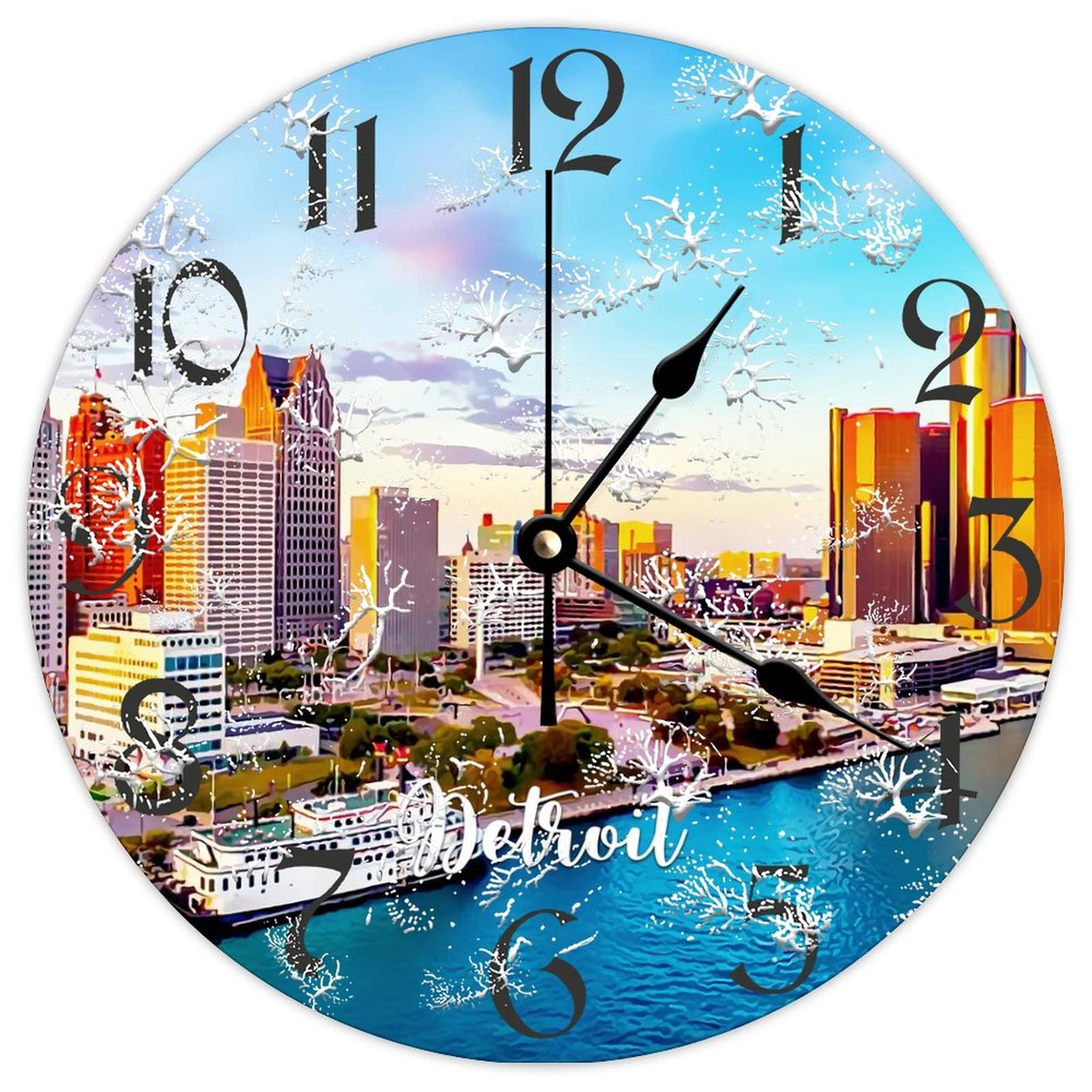 Horloge murale ronde en bois Detroit City de 38 cm style vintage rétro