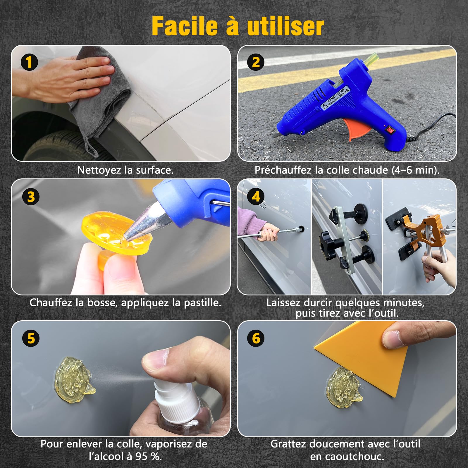 Kit de réparation de Bosses sans Peinture - Kit d'extracteur de Bosses de Voiture avec Marteau Coulissant, Barre en T, extracteur de Pont, Ventouse, extracteur de Colle et Pistolet - Outil