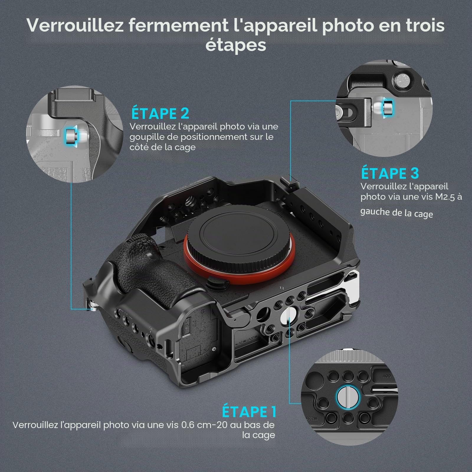 (Nouvelle Version) SMALLRIG Cage pour Sony A7 III / A7R III, Cage en Alliage d'Aluminium avec Plaque de Dégagement Rapide pour Arca, Cold Shoe Intégrée, Rail NATO et Trous Filetés - 2087D
