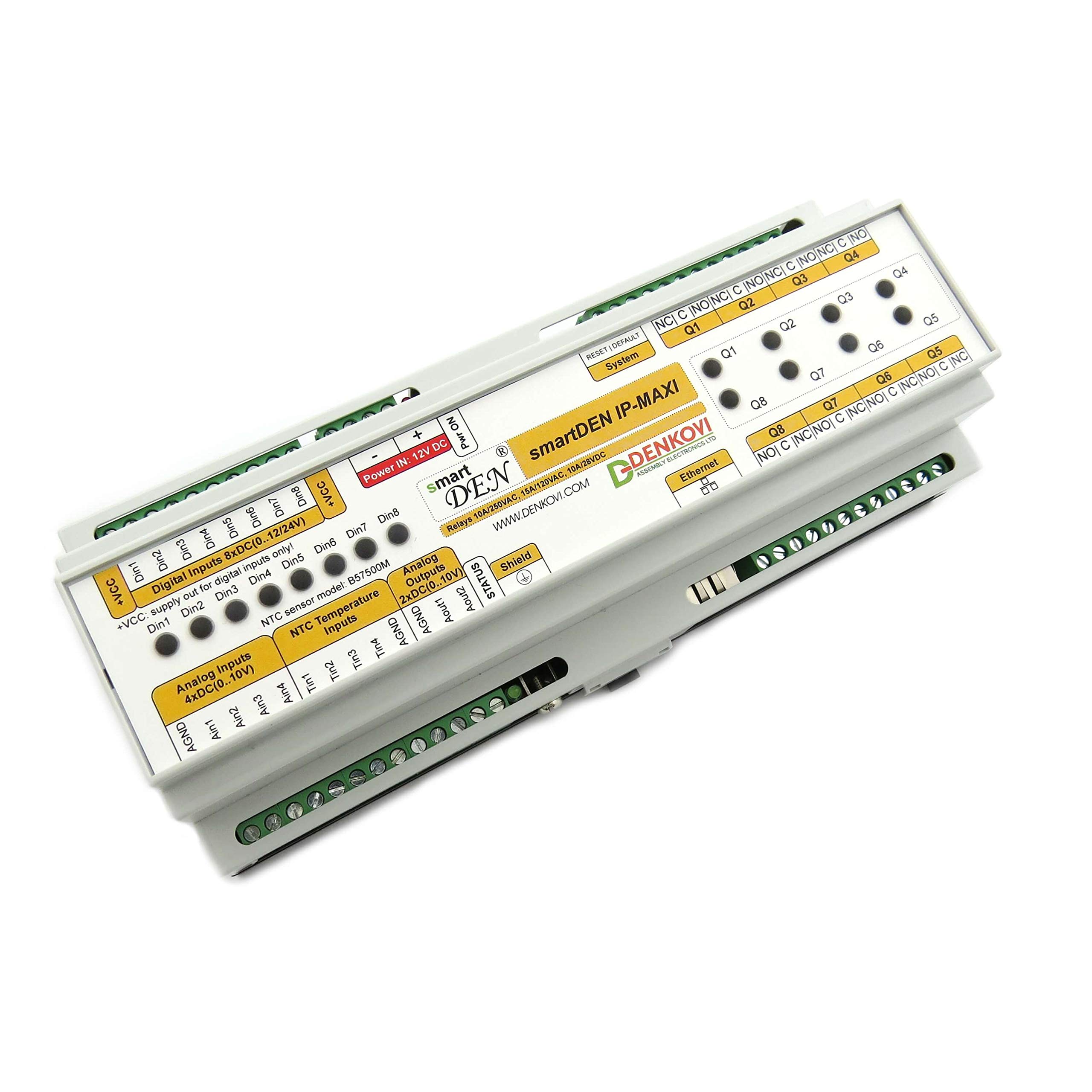 Denkovi Assembly Electronics Ltd smartDEN Maxi - I/O Relay Module SNMP, HTTP with DIN Rail Box 12V