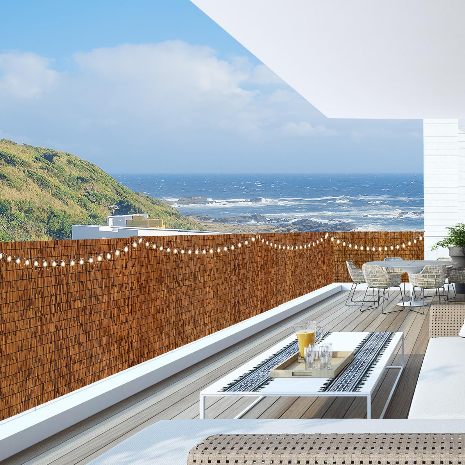 Bamboo Reed Fence,6FT Natural Reed Fence Roller Blind Bamboo Fencing Privacy Reed Screening Balcony Privacy Reed Screen for Outdoor, Gallery, Restaurant, Hotel, Patio