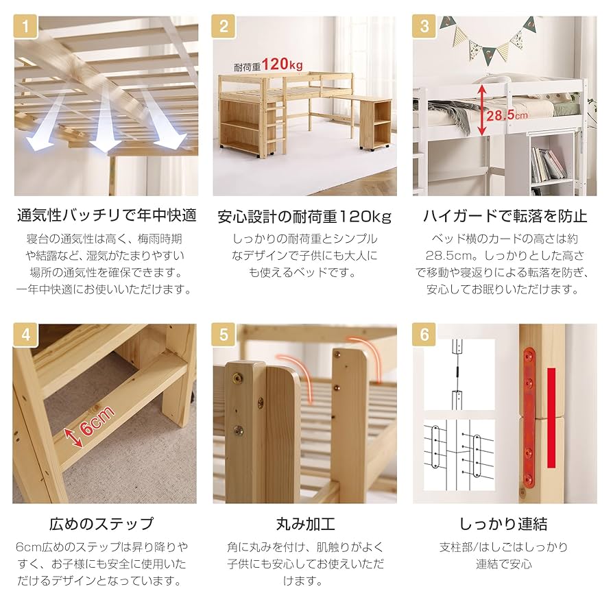 Amazon｜システムベッド ロフトベッド 木製 シングル デスク