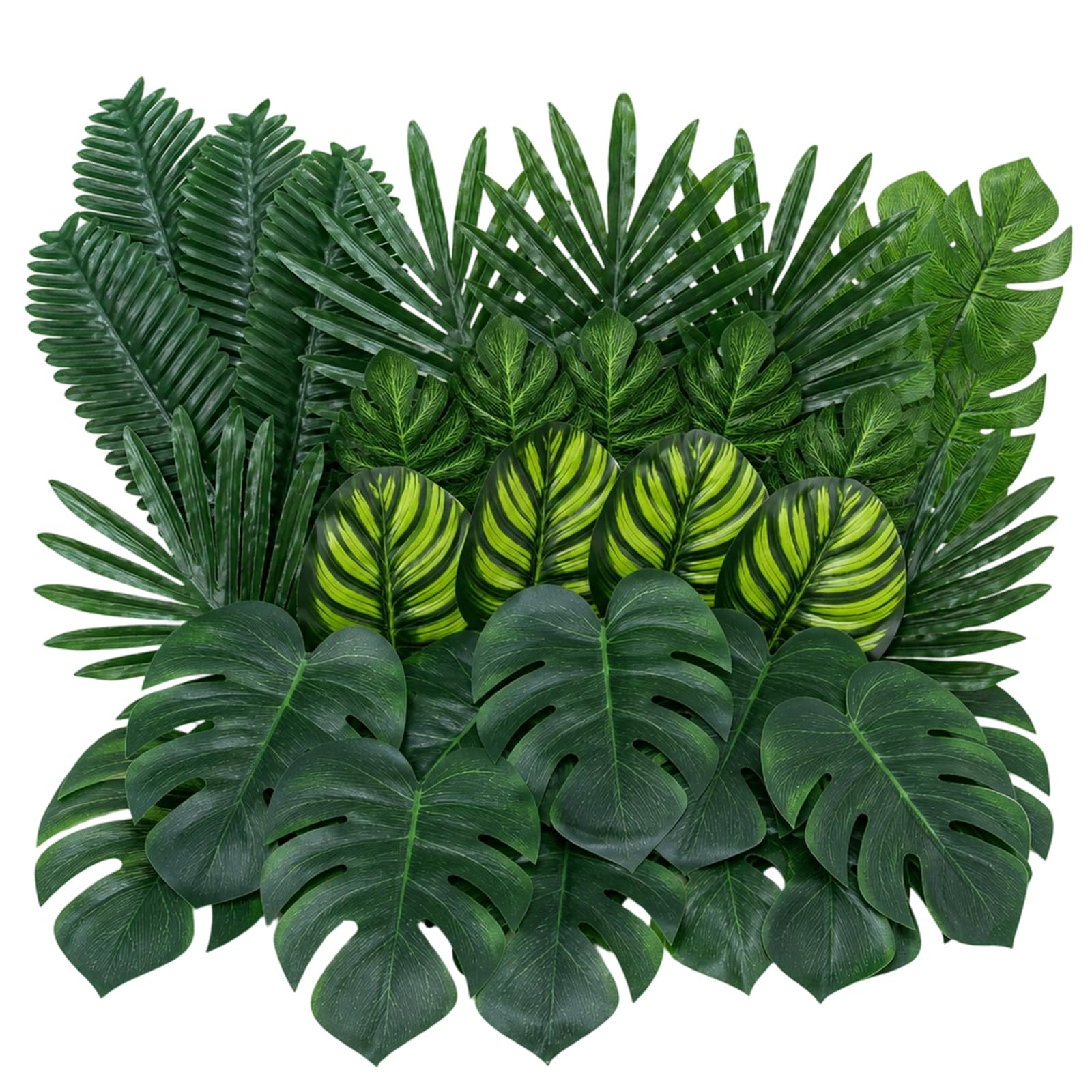 Artificial Leaves, 50 Pieces 7 Kinds Fake Leaves Faux Banana Leaf Decorations, Tropical Party Decor for Hawaiian Jungle Theme Events, Home Decor Enhancement, Decoration Wedding Birthday