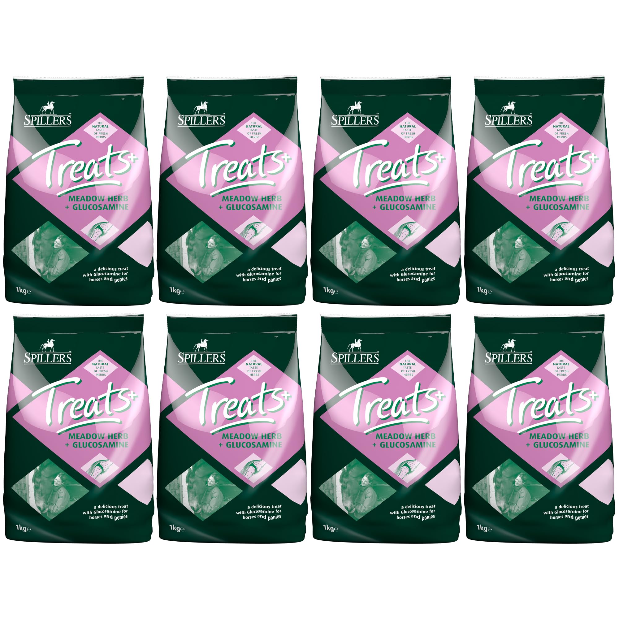 Meadow Herb & Glucosamine Horse Treats 1kg x 8 - Delicious Treat to Reward Horses and Ponies - Fresh Herbal Flavoured with Added Glucosamine for Joint Health