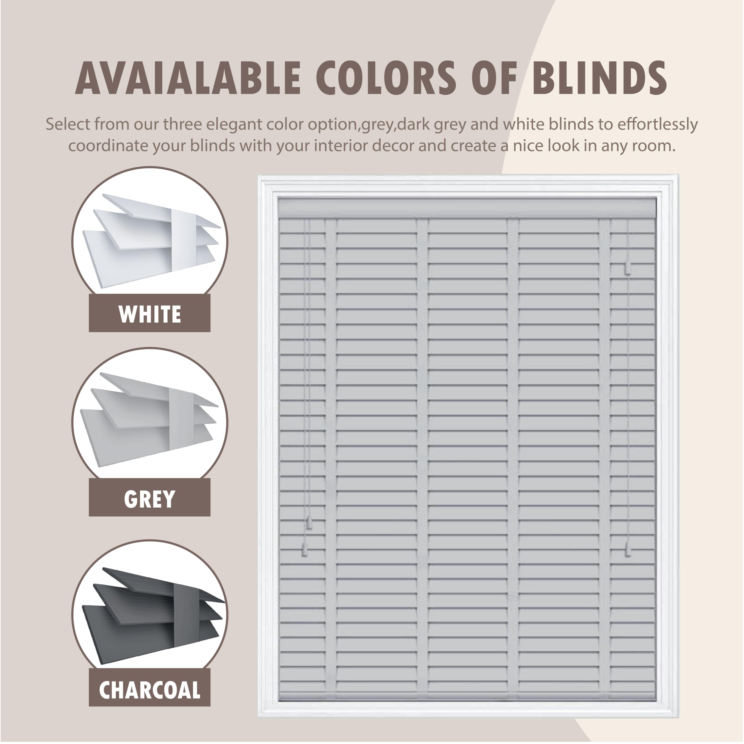 Home In Style 4U Faux Wood Blinds Window Venetian Blinds Easy Fit Child Safe Trimmable Wooden Tape Blinds-50mm Slats with Aluminium Headrail Grey - Image 4