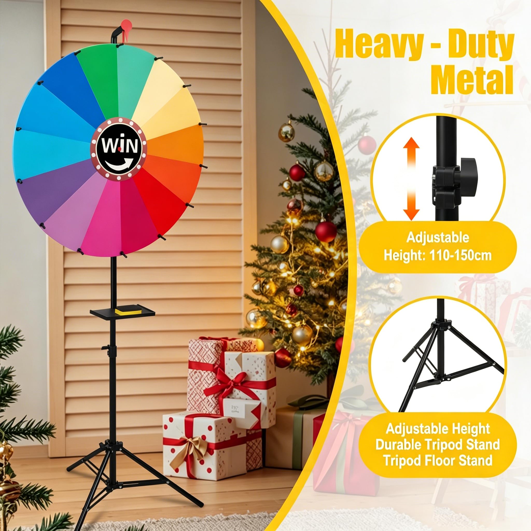 60cm Glücksrad zum Drehen, 14 Slots Glücksrad Spielzeug mit Trocken Abwischbarem Marker und Radiergummi, Roulette Drehrad für Party, Lotterie, Messe und Verkaufsförderung