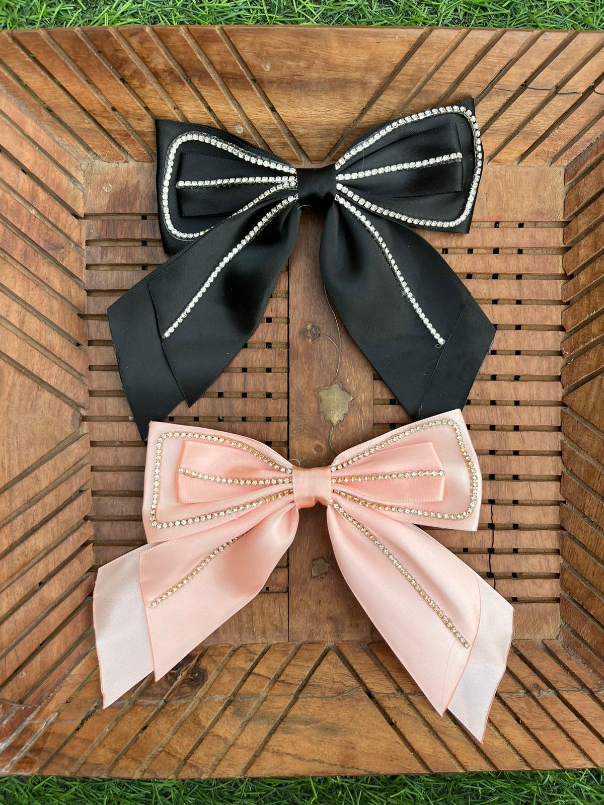 Radhya Accessories Korean Satin Stone Studded Pigtail Bow Clip for Women Bow Clip for Girls Alligator Hair Clip Printed Bow Clip hair clip for women Bow Clip for Kids Bow clip (1 pc) (Peach) (B0D2N6QQ5S) Amazon Price History, Amazon Price Tracker