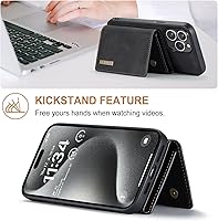 Vista 5 de DG. MING - Funda tipo cartera 2 en 1 compatible con iPhone 15 Pro Max, funda de cuero retro magnética desmontable con triple cartera, ranura
