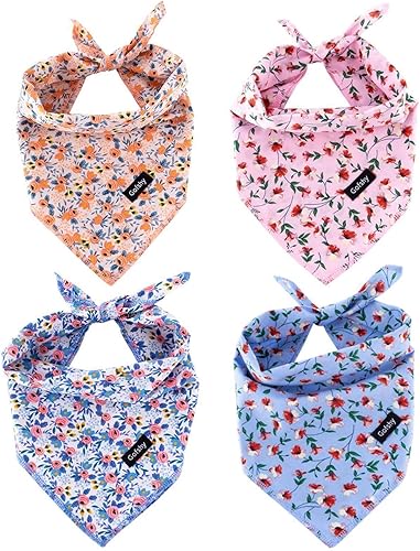 Gofshy Bandanas extragrandes para perros, 4 unidades de bandana para cachorros, naranja, rosa, azul, estampado floral, babero, bufanda, accesorios
