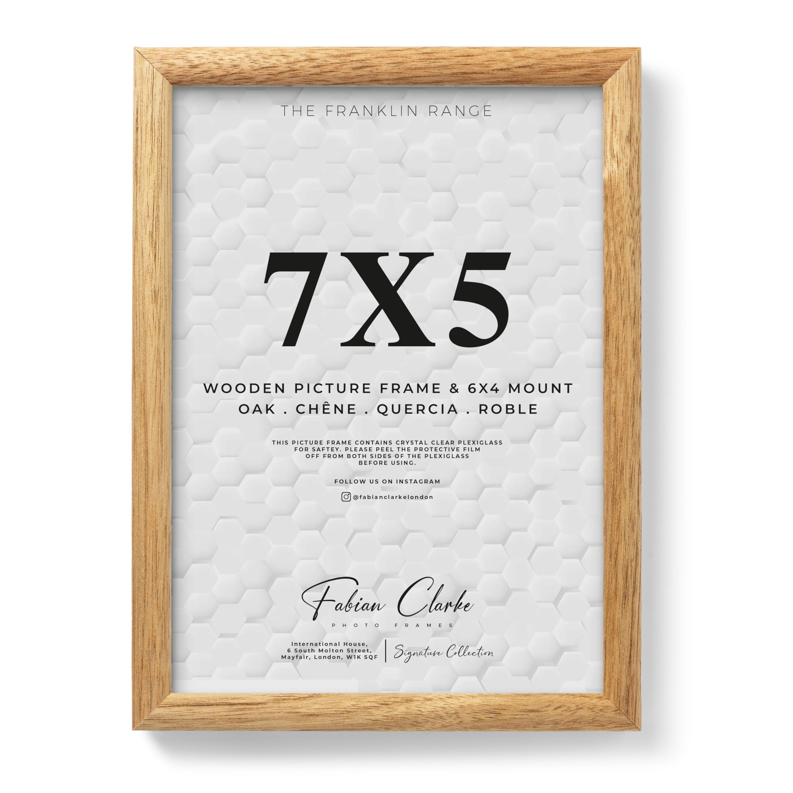 Fabian Clarke London Oak 7X5 Photo Frame 7X5 Inch Picture Frame With Rounded Edge, Wall Mount Or Tabletop Display Modern Style Wooden Photo Frame For Modern Home Décor