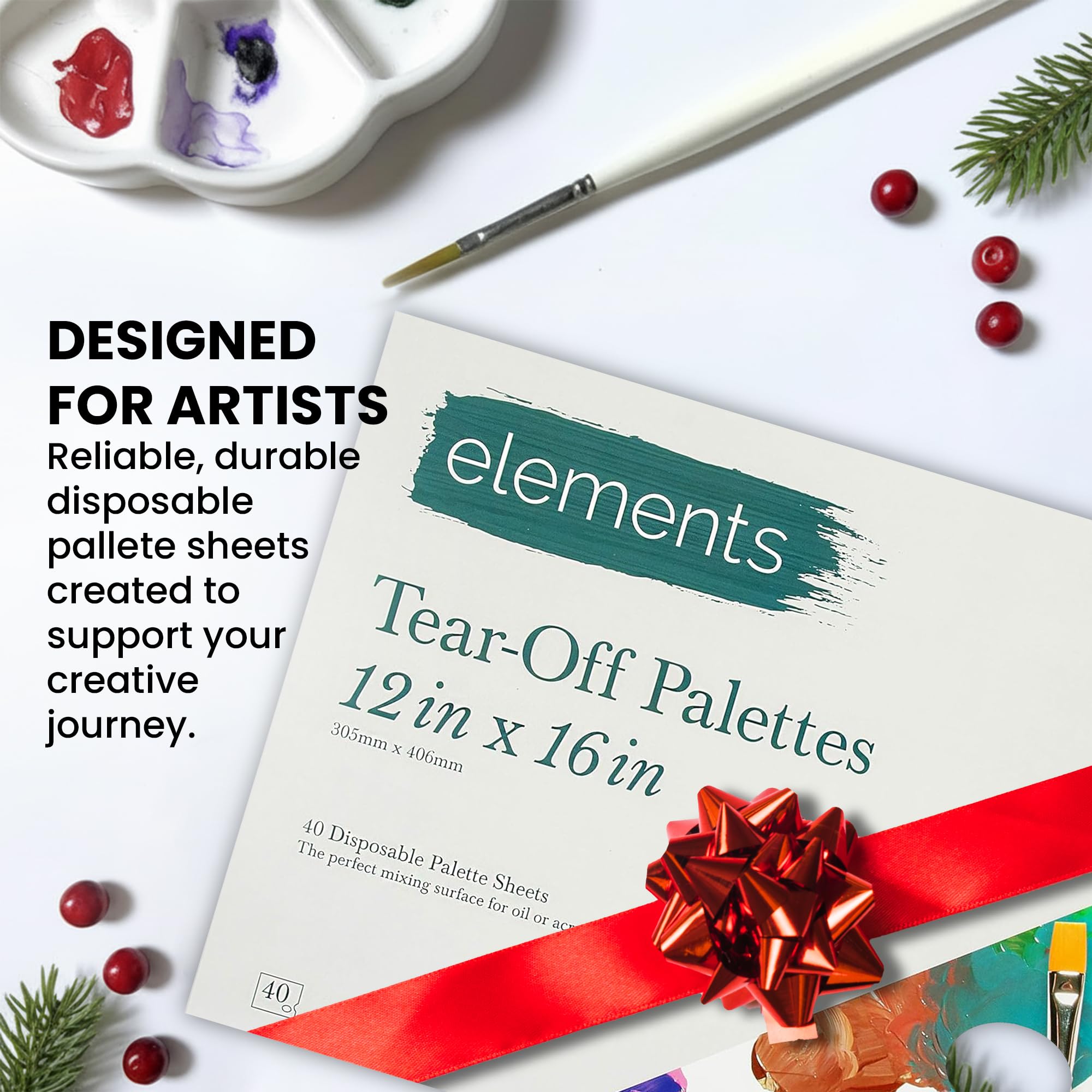 Elements Paleta de pintura desechable, 40 hojas de paleta de pintura desechables, superficie de mezcla para aceites o pintura acrílica, colores de pigmentos – 30,48 x 40,64 cm