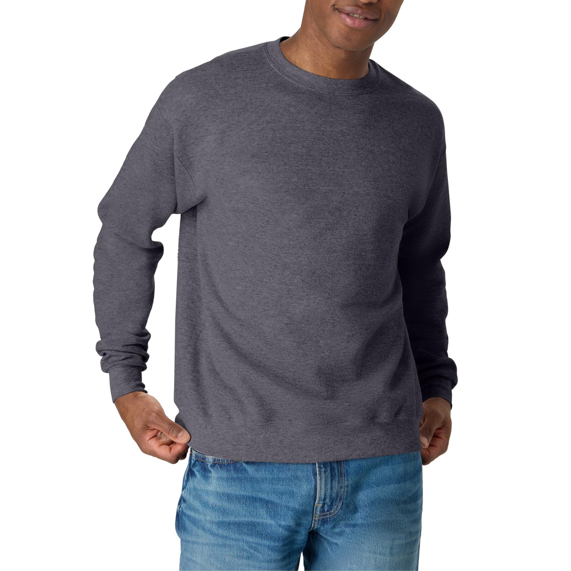 Hanes Men's EcoSmart Fleece, Pullover Crewneck Sweatshirt, 1 Or 2 Pack, Charcoal Heather-1 Pack, L