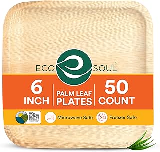 ECO SOUL quadratische Palmblatt-Teller 15 cm (6 Zoll) (50 Stück) | 100% kompostierbar & robust | Premium Einwegteller | Umweltfreundliche Party- & Dessertteller