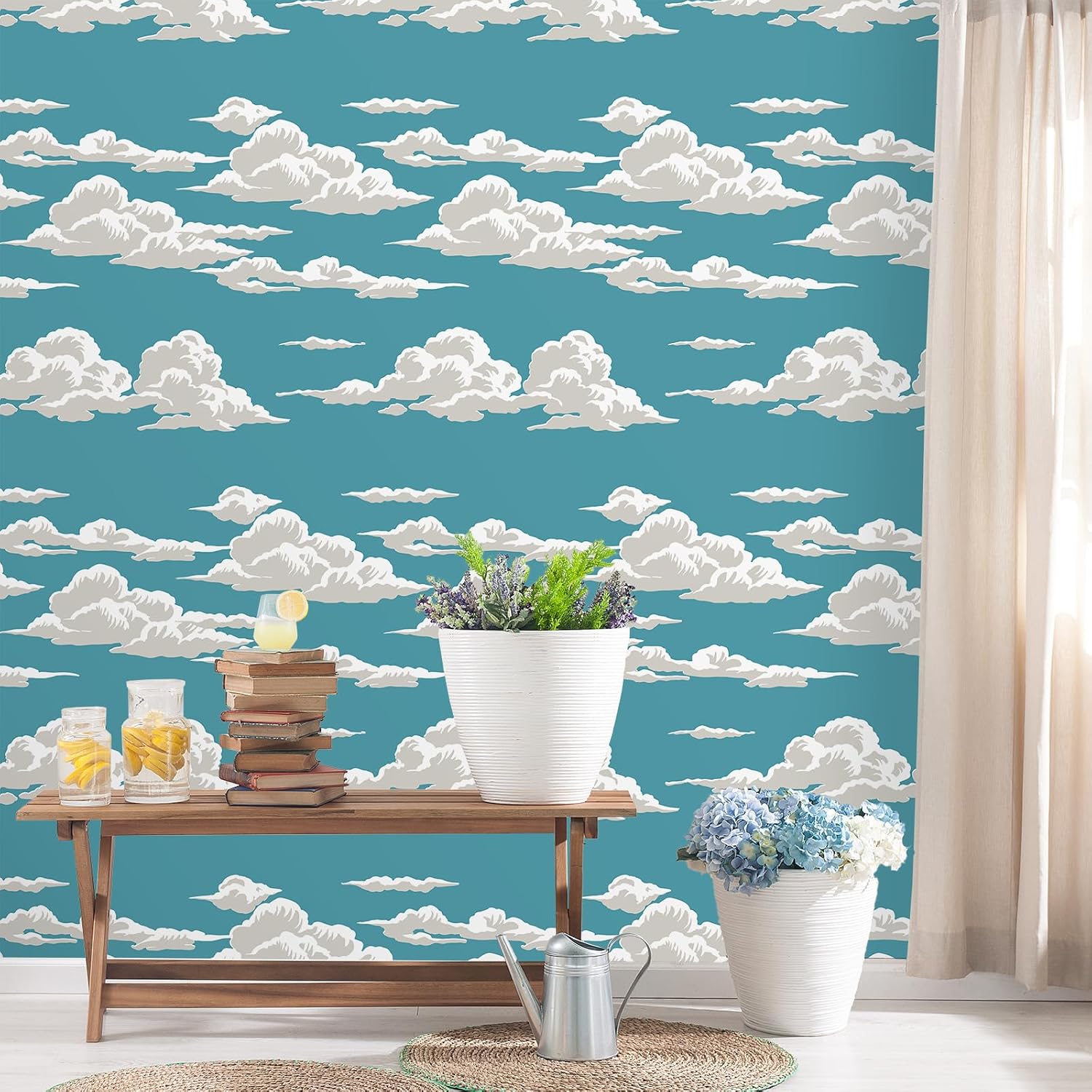 VaryStyle 17.7"x393" Blue Sky Wallpaper White Cloud Peel and Stick Wallpaper for Nursery Bathroom Waterproof Vinyl Wall Decals Removable Decorative Clouds Contact Paper for Kids Room Ceilings Drawers