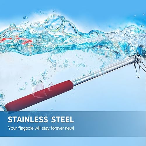 Vista 11 de ANLEY - Mástiles de mano telescópicos rojos de 5 pies, bastón portátil con clips, acero inoxidable ligero extensible con agarre antideslizante, asta