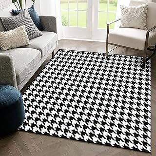 Indoor/Outdoor Area Soft Rug Black and White Houndstooth Tartan Seamless...