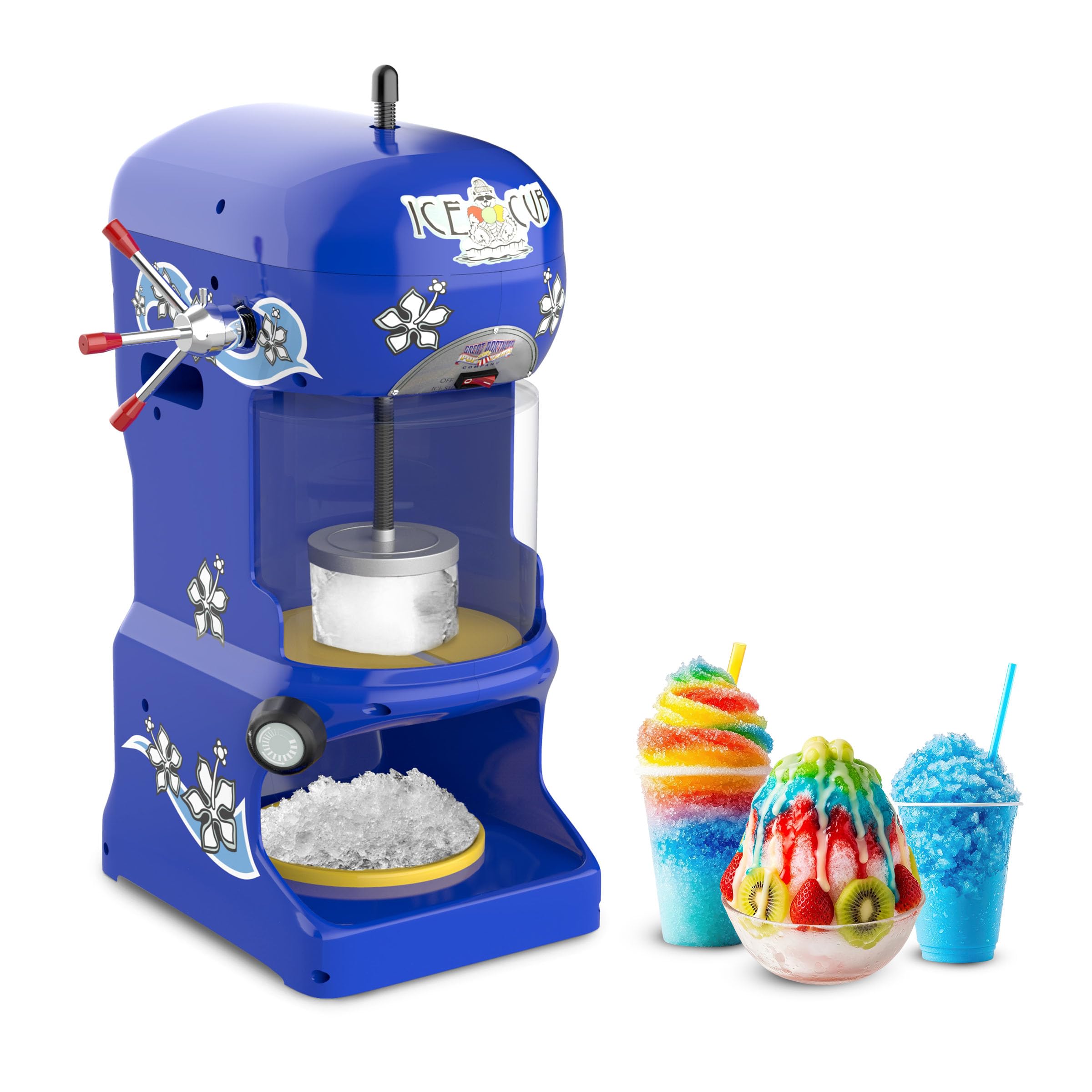 Great Northern Popcorn Company Premium Quality Ice Cub Shaved Ice Machine Commercial Ice Shaver, Blue, 1/3 hp, 6057 Ice Cub Shaver