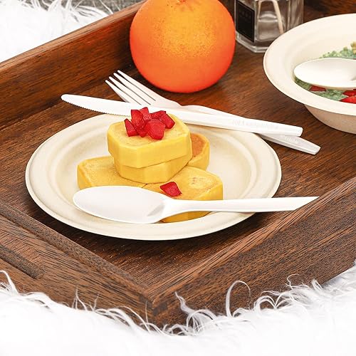 Miniatura 5 de Cucharas compostables, paquete de 50 cucharas desechables de 7 pulgadas, juego de cubiertos biodegradables, cucharas pesadas