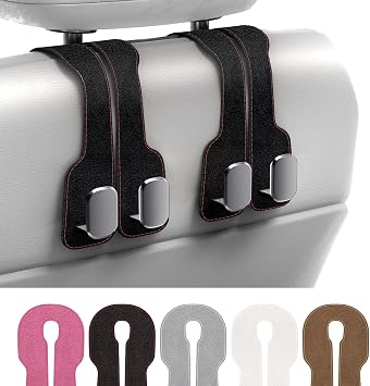 Wigoo 2025 Upgrade Car Headrest Hooks, Leather and Metal Double Hooks for Car Organization and Storage, Black 2-Pack, Suitable for Hanging Bags and Purses, Car Accessories for Men and Women